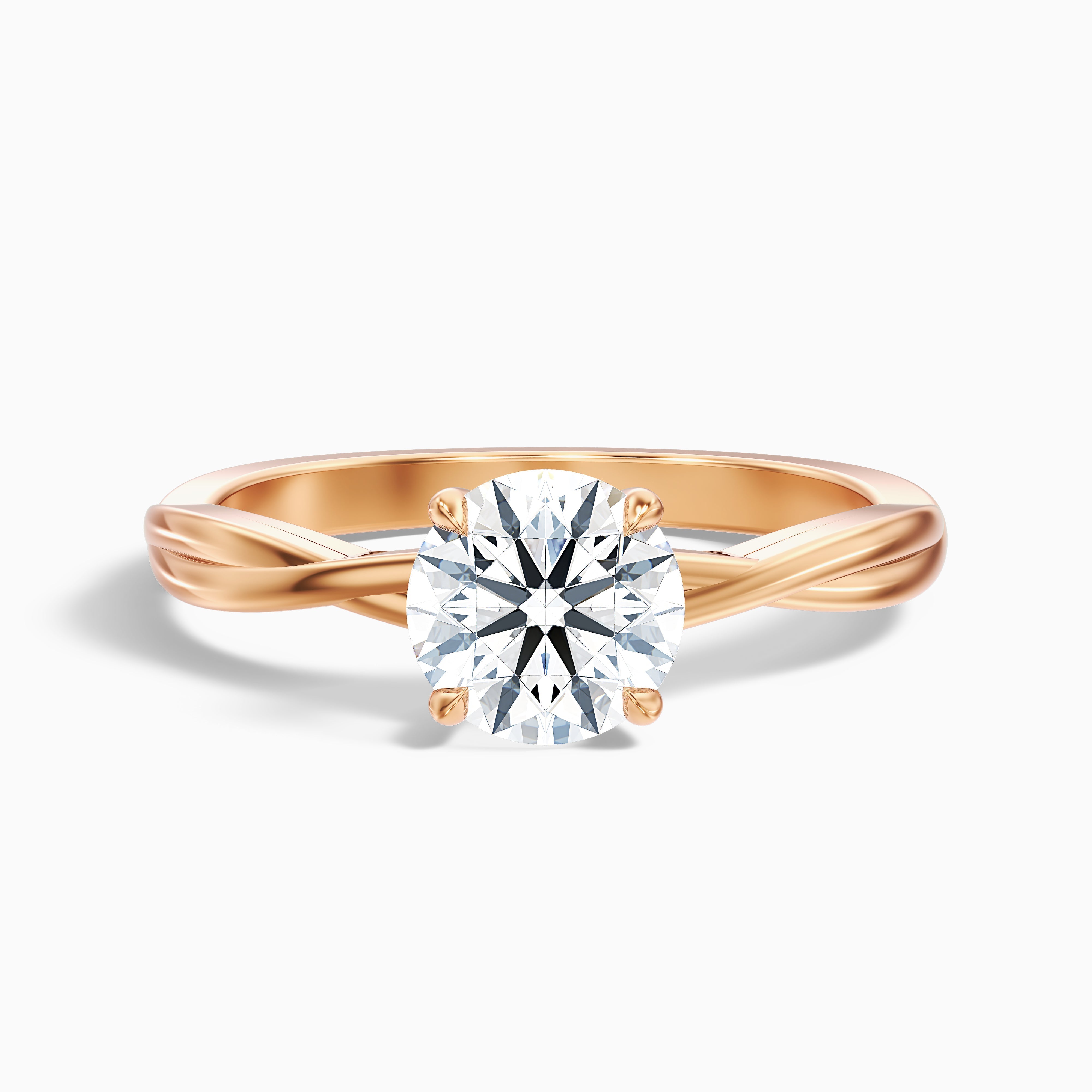 Lucy 4 Carat Round Solitaire Twisted Band Moissanite Diamond Ring in 14k White Gold