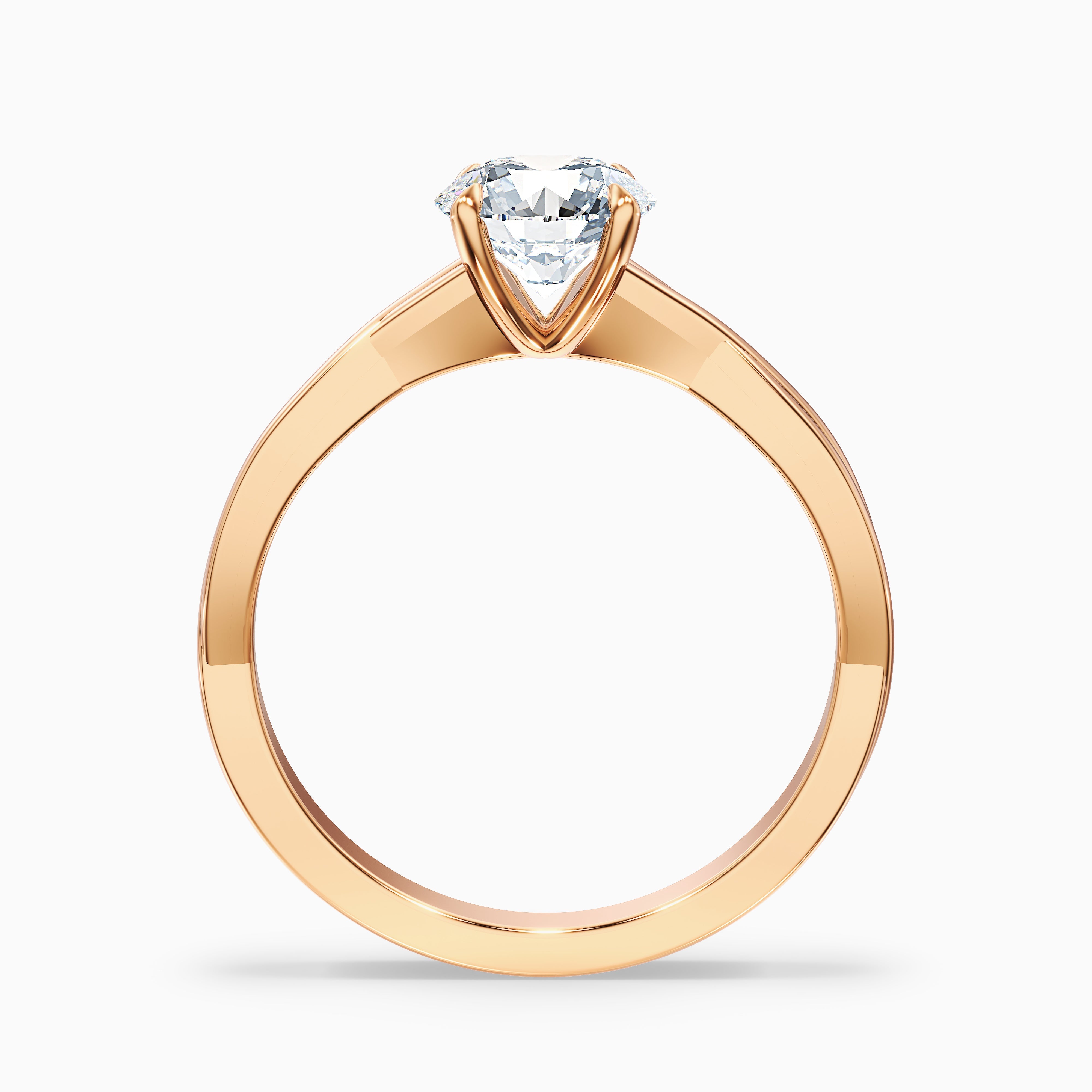 Lucy 4 Carat Round Solitaire Twisted Band Moissanite Diamond Ring in 14k Rose Gold