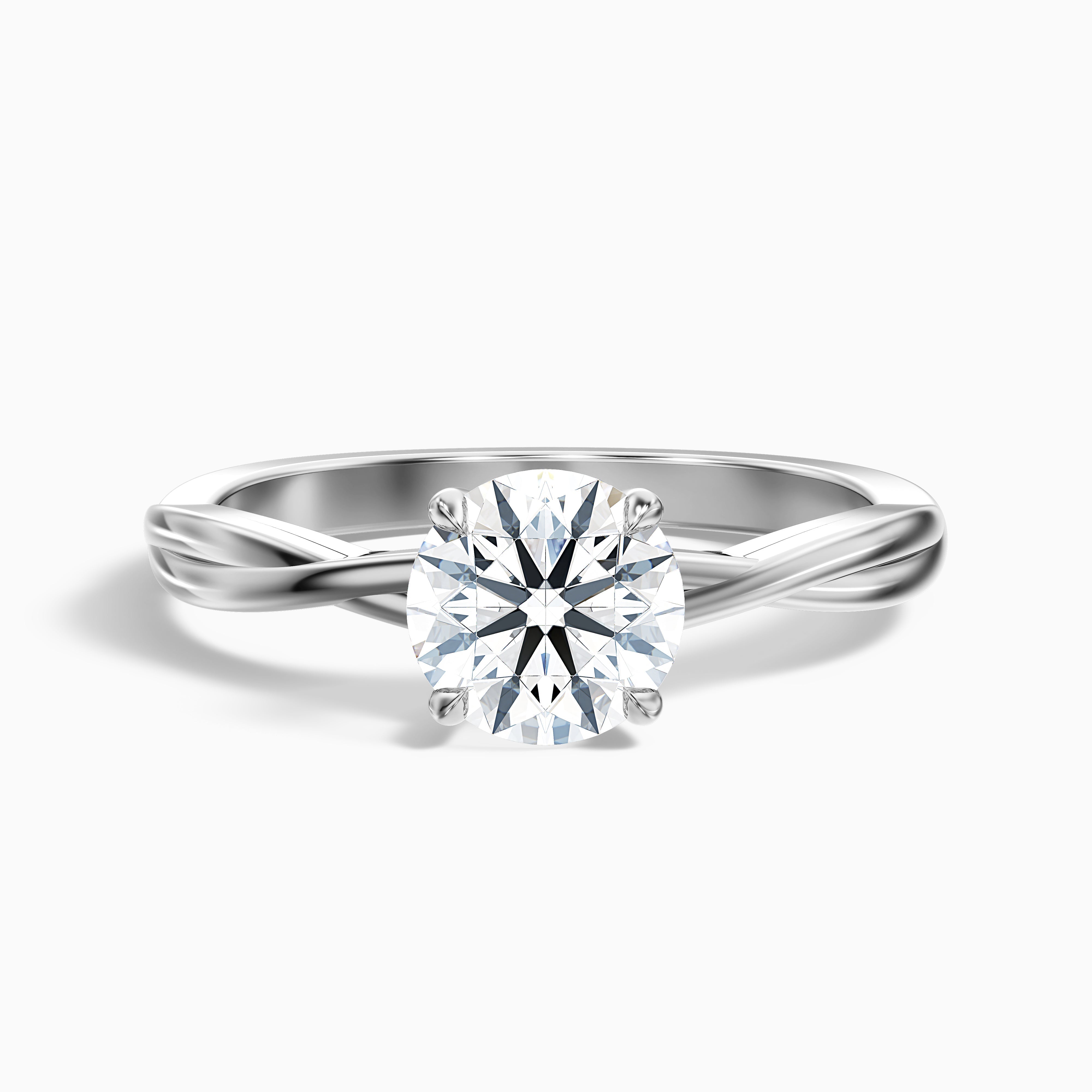 Lucy 5 Carat Round Solitaire Twisted Band Moissanite Diamond Ring in 14k White Gold