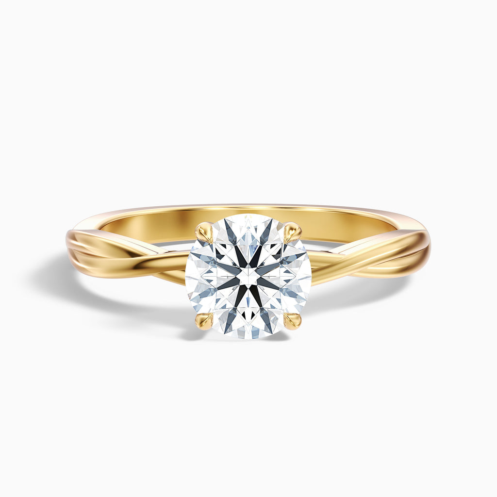 Lucy 4 Carat Round Solitaire Twisted Band Moissanite Diamond Ring in 10k Yellow Gold