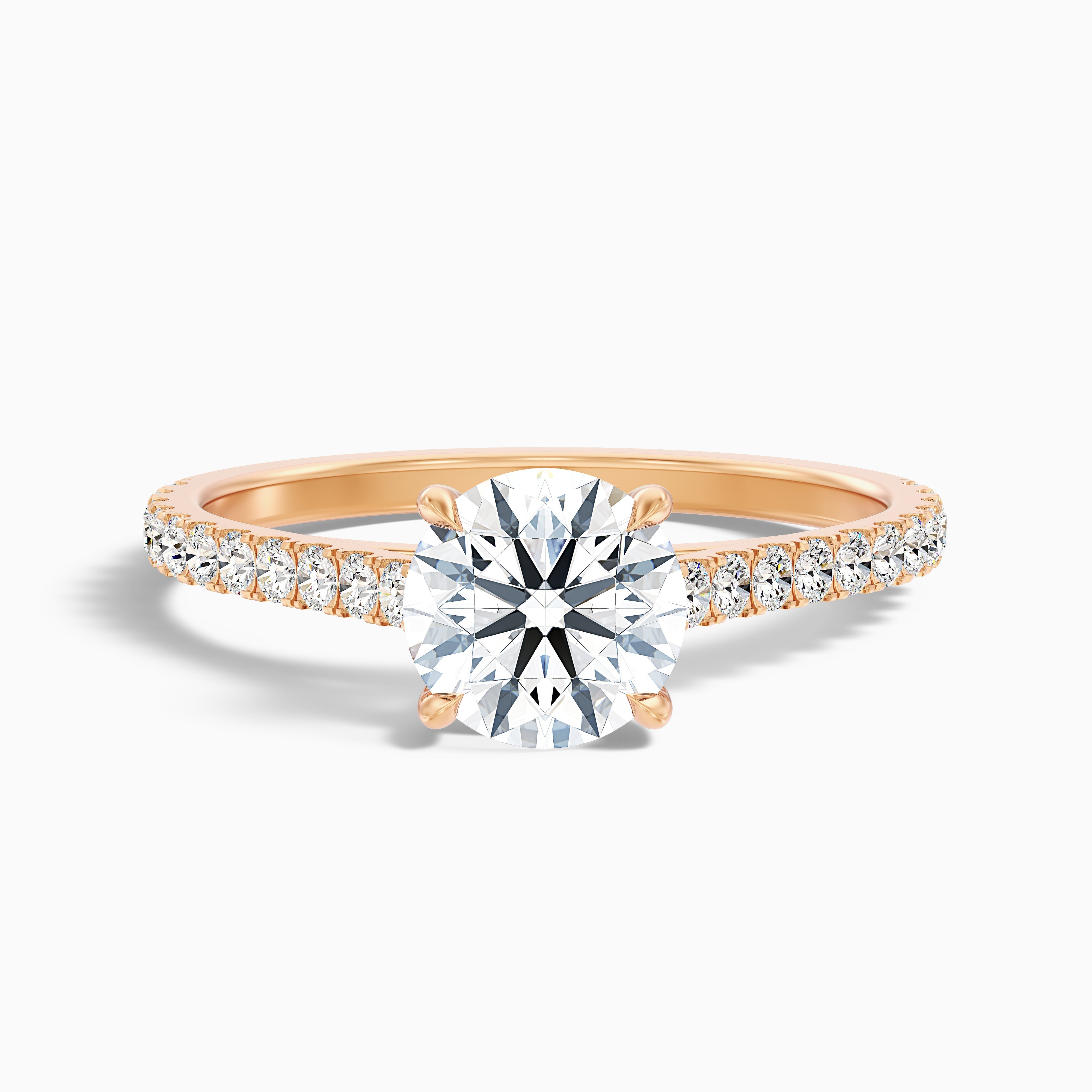 Lilly 5 Carat Round Side Stone Pave Moissanite Diamond Ring in 18k Yellow Gold