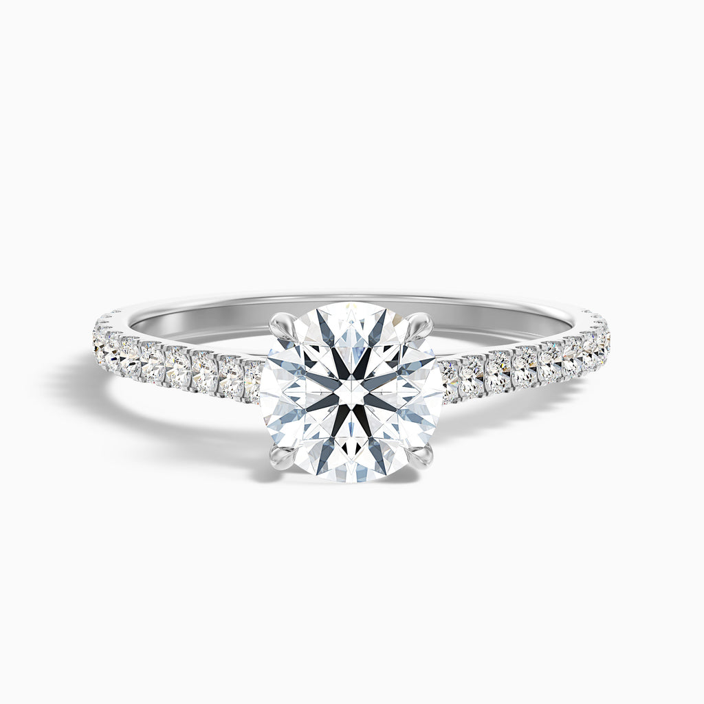 Lilly 5 Carat Round Side Stone Pave Moissanite Diamond Ring in 10k White Gold