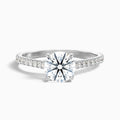 Lilly 3 Carat Round Side Stone Pave Moissanite Diamond Ring in 18k White Gold