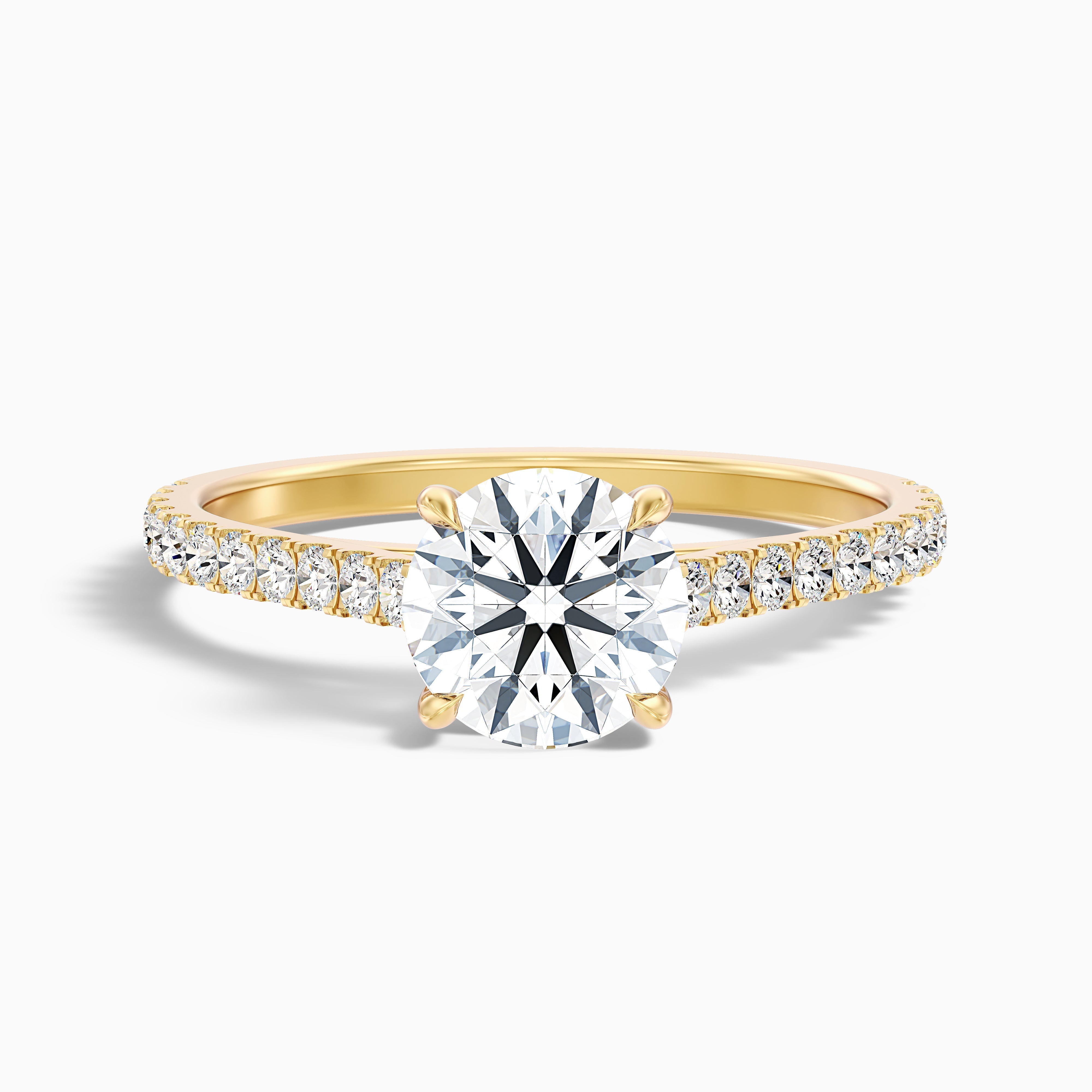 Lilly 4.5 Carat Round Side Stone Pave Moissanite Diamond Ring in 18k Yellow Gold