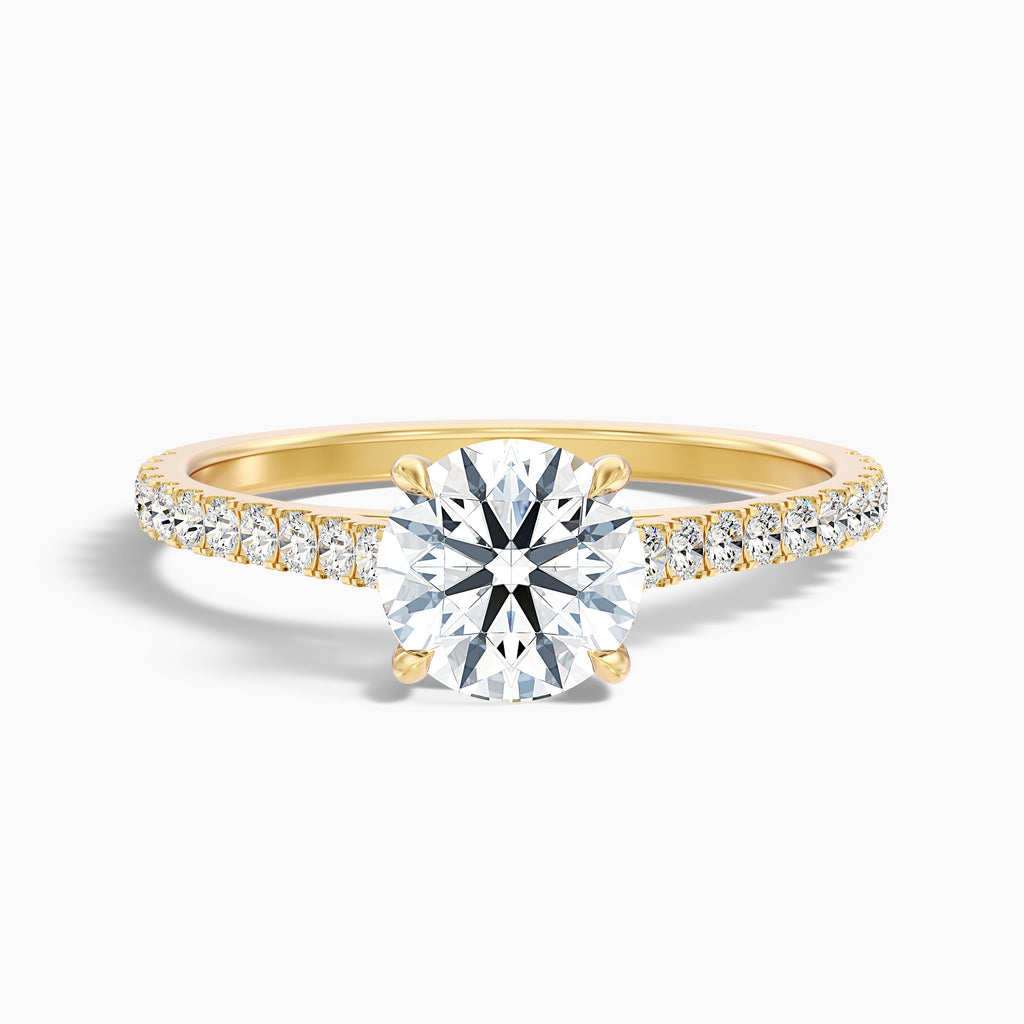 Lilly 1 Carat Round Side Stone Pave Moissanite Diamond Ring in 10k Yellow Gold