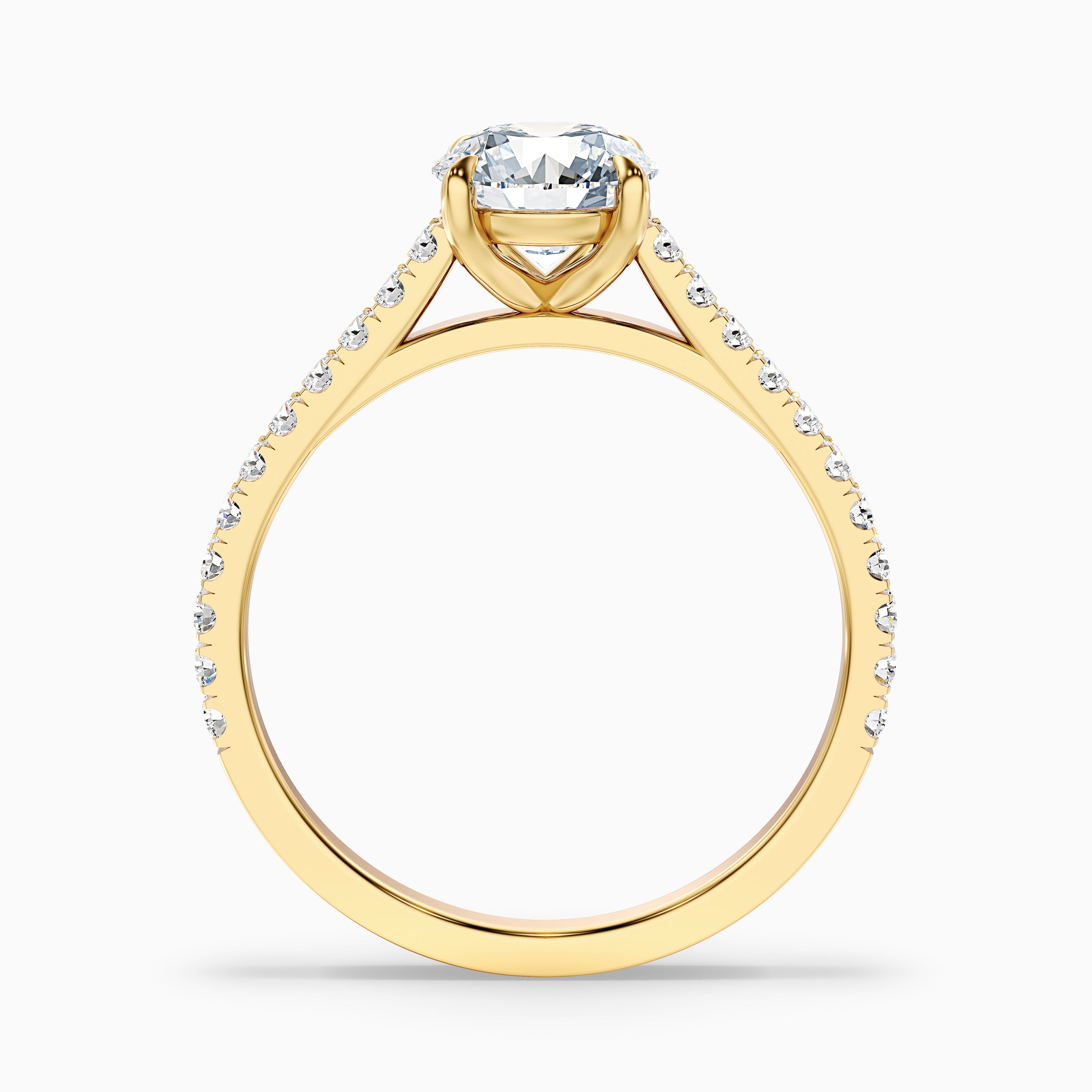 Lilly 5.5 Carat Round Side Stone Pave Moissanite Diamond Ring in 18k Yellow Gold