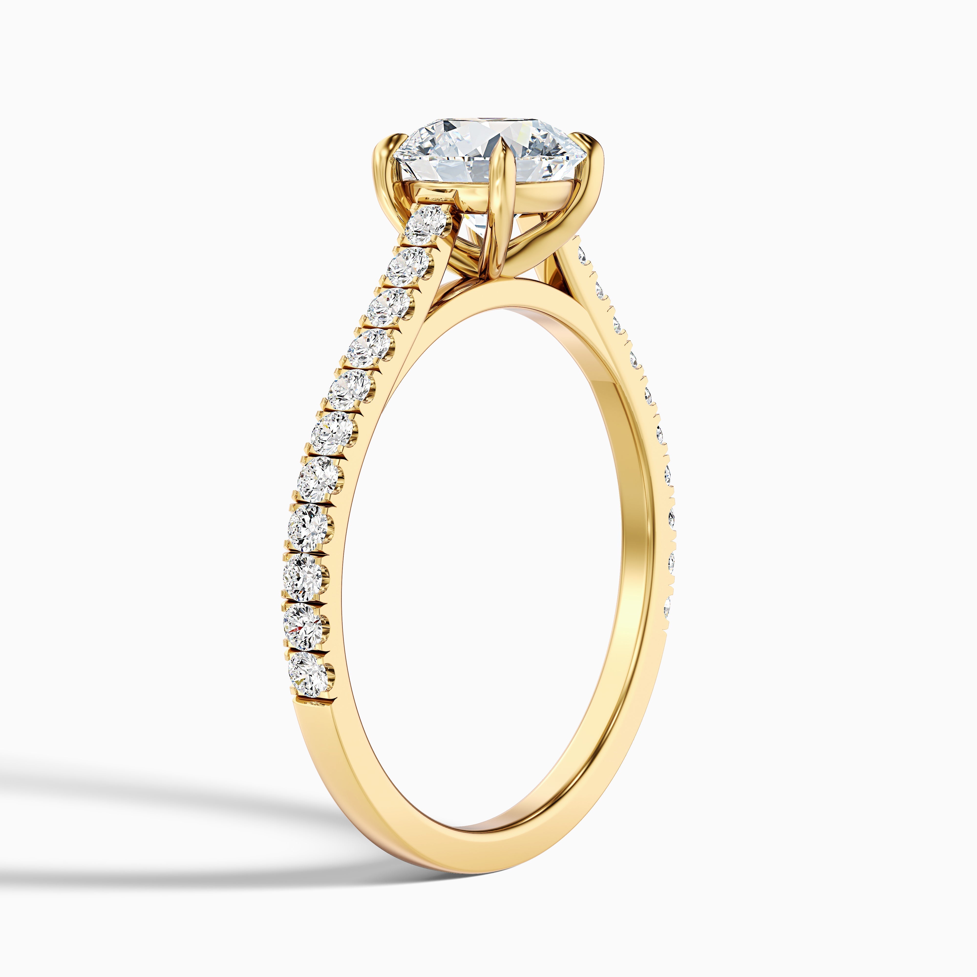 Lilly 1.5 Carat Round Side Stone Pave Moissanite Diamond Ring in 18k Rose Gold