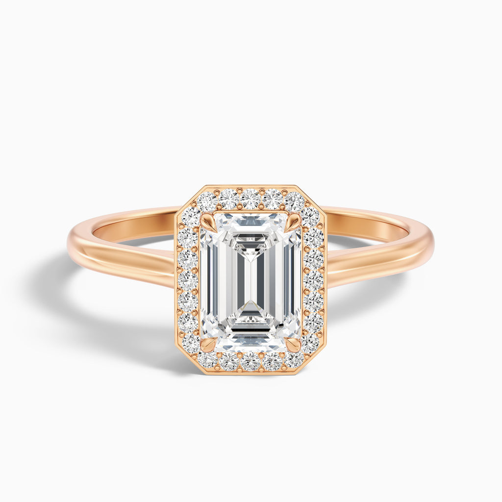 Lara 2.5 Carat Emerald Cut Halo Moissanite Diamond Ring in 10k White Gold