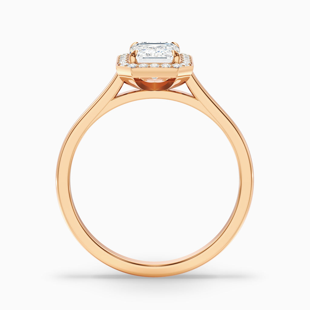 Lara 4 Carat Emerald Cut Halo Moissanite Diamond Ring in 18k Rose Gold