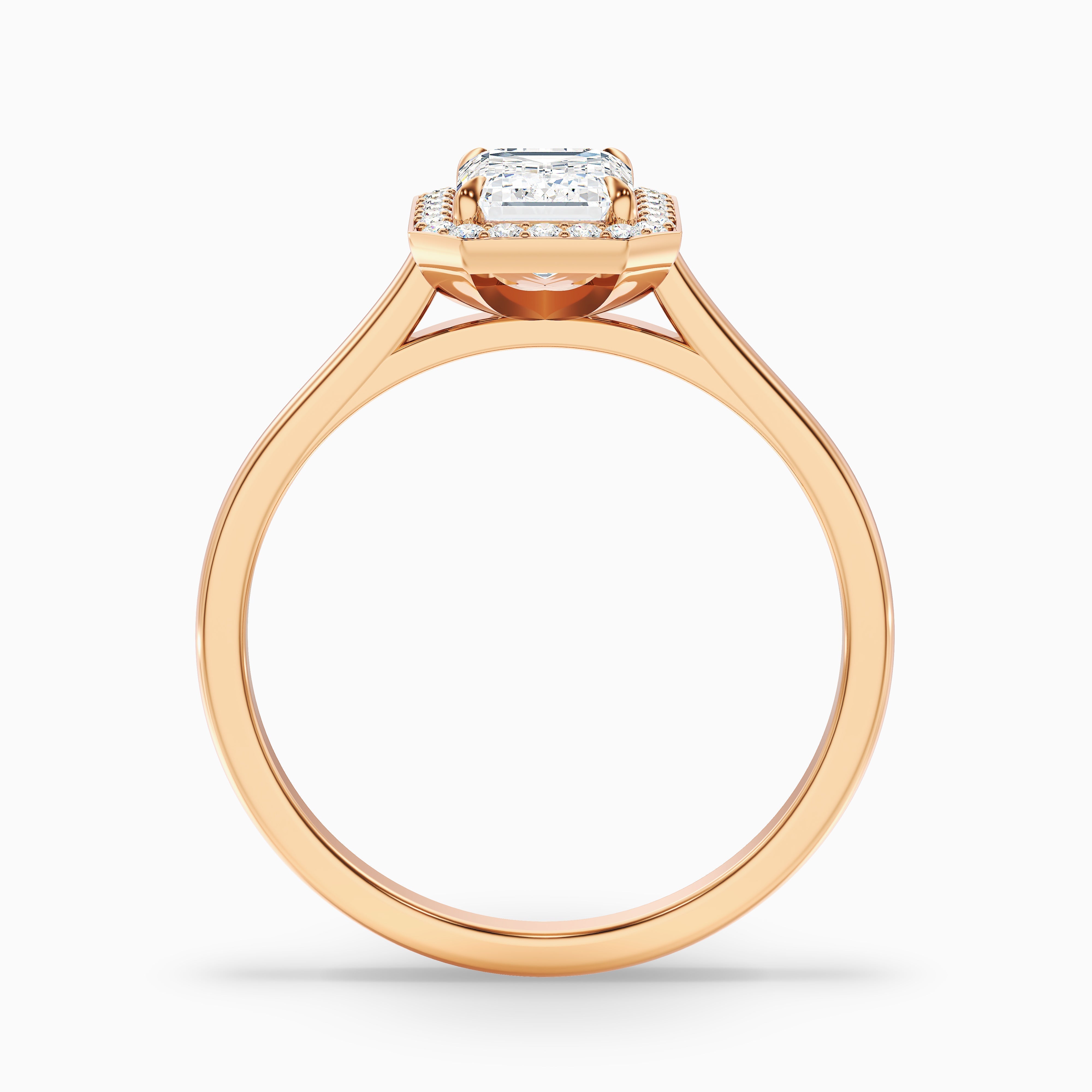 Lara 5 Carat Emerald Cut Halo Moissanite Diamond Ring in 14k Rose Gold