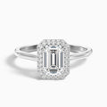 Lara 5 Carat Emerald Cut Halo Moissanite Diamond Ring in 14k White Gold
