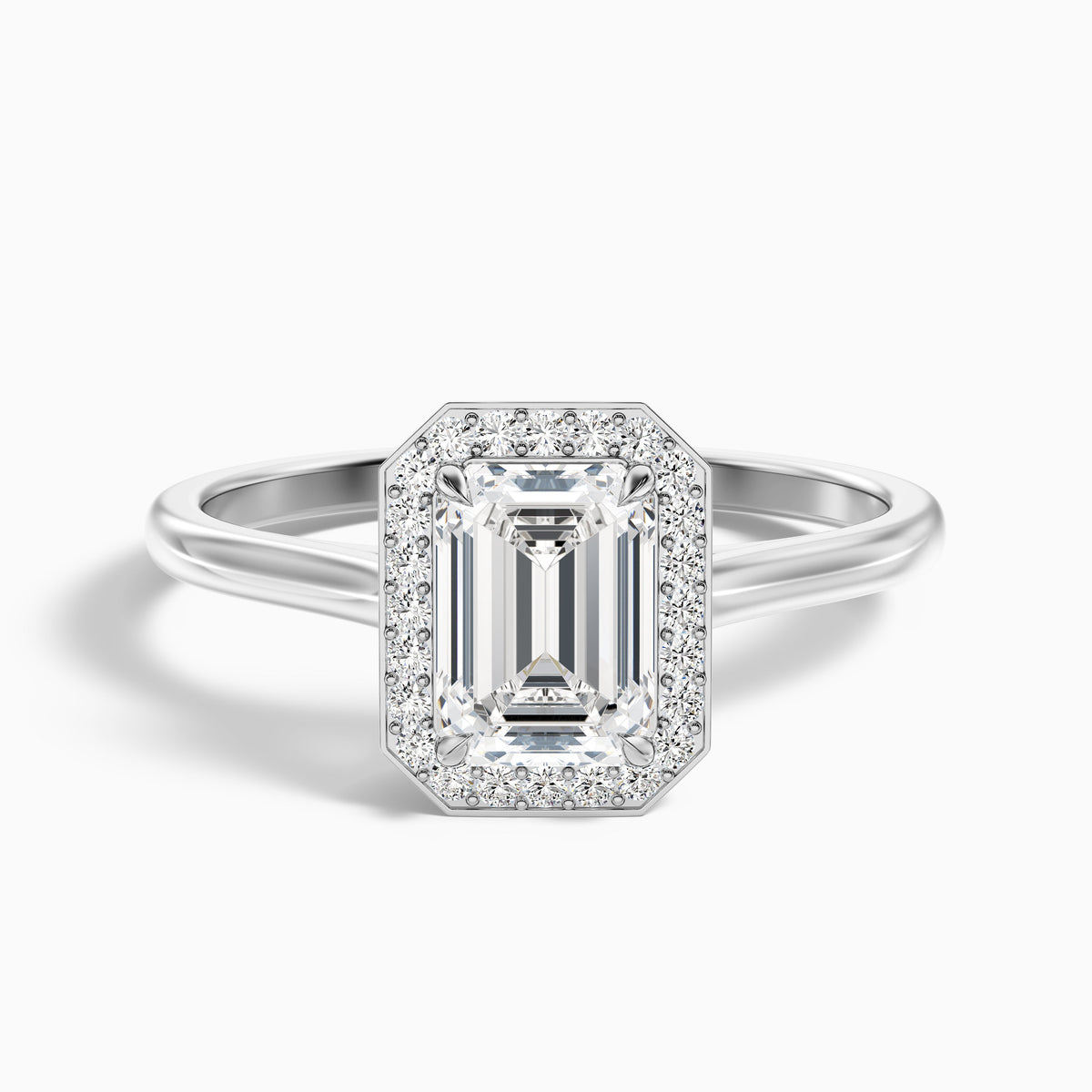 Lara 4.5 Carat Emerald Cut Halo Moissanite Diamond Ring in 18k Yellow Gold