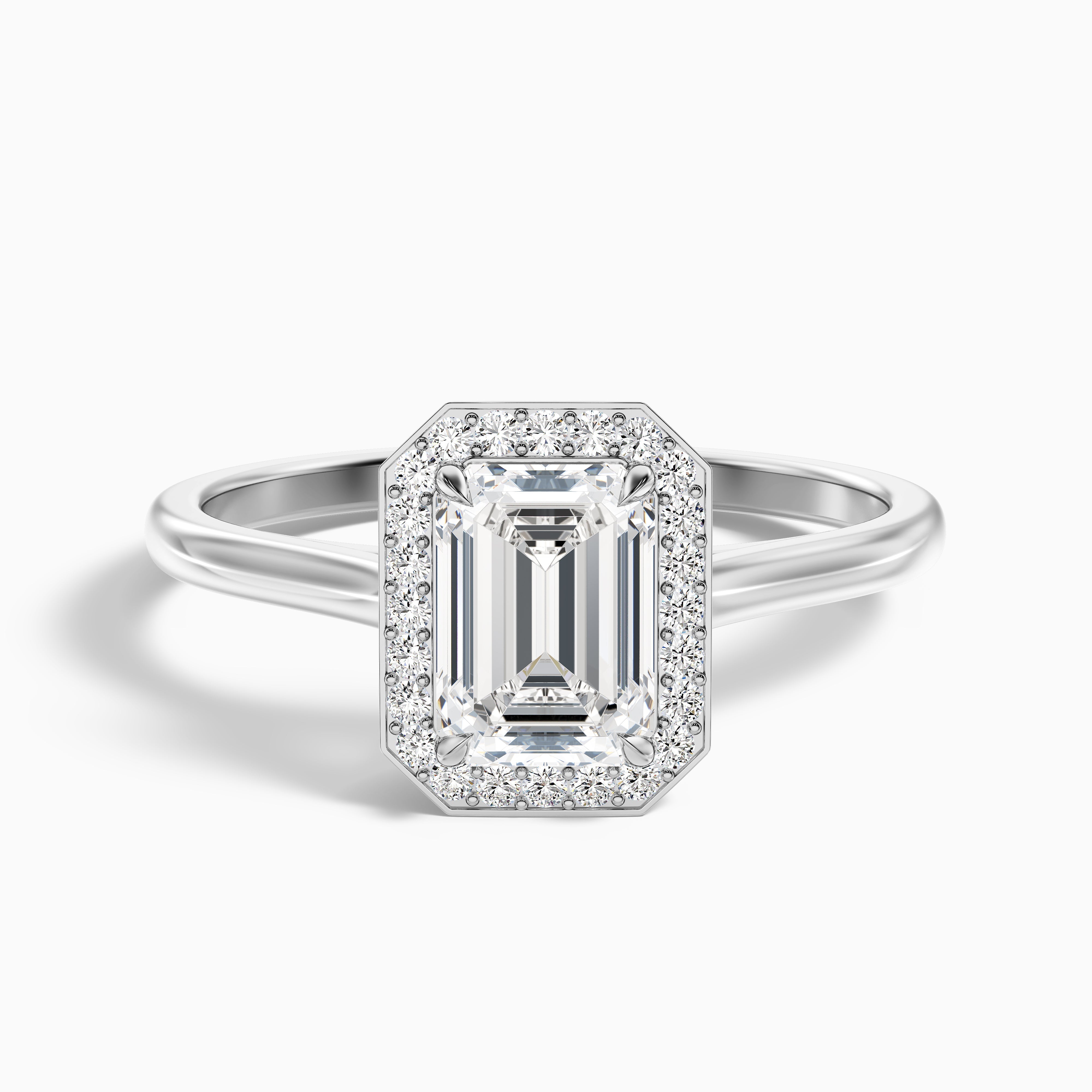 Lara 3.5 Carat Emerald Cut Halo Moissanite Diamond Ring in Platinum