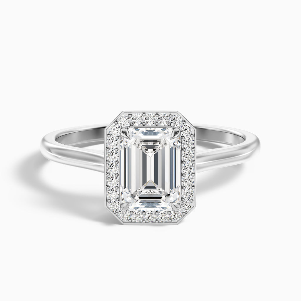 Lara 1.5 Carat Emerald Cut Halo Moissanite Diamond Ring in 18k Rose Gold