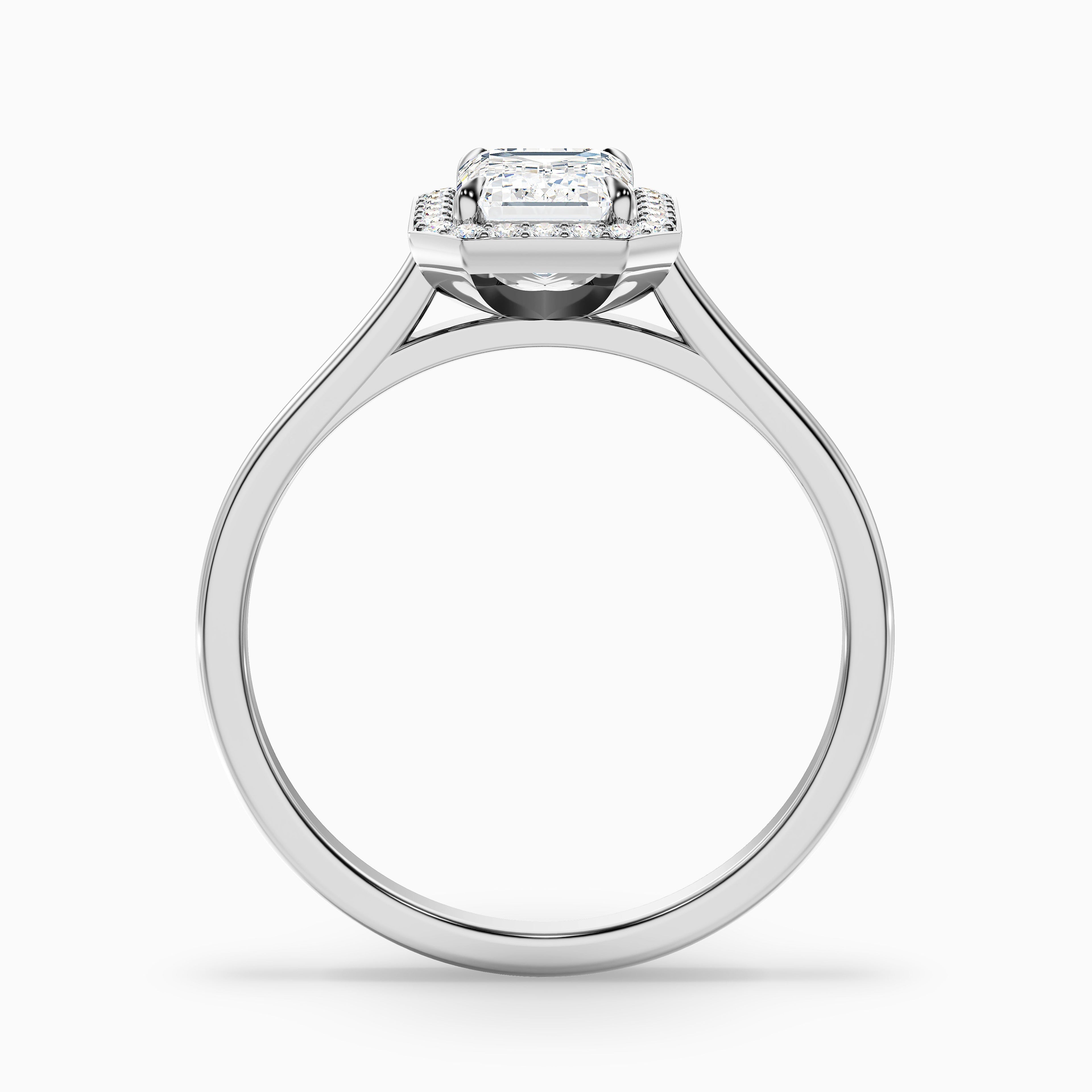 Lara 4 Carat Emerald Cut Halo Moissanite Diamond Ring in 18k White Gold