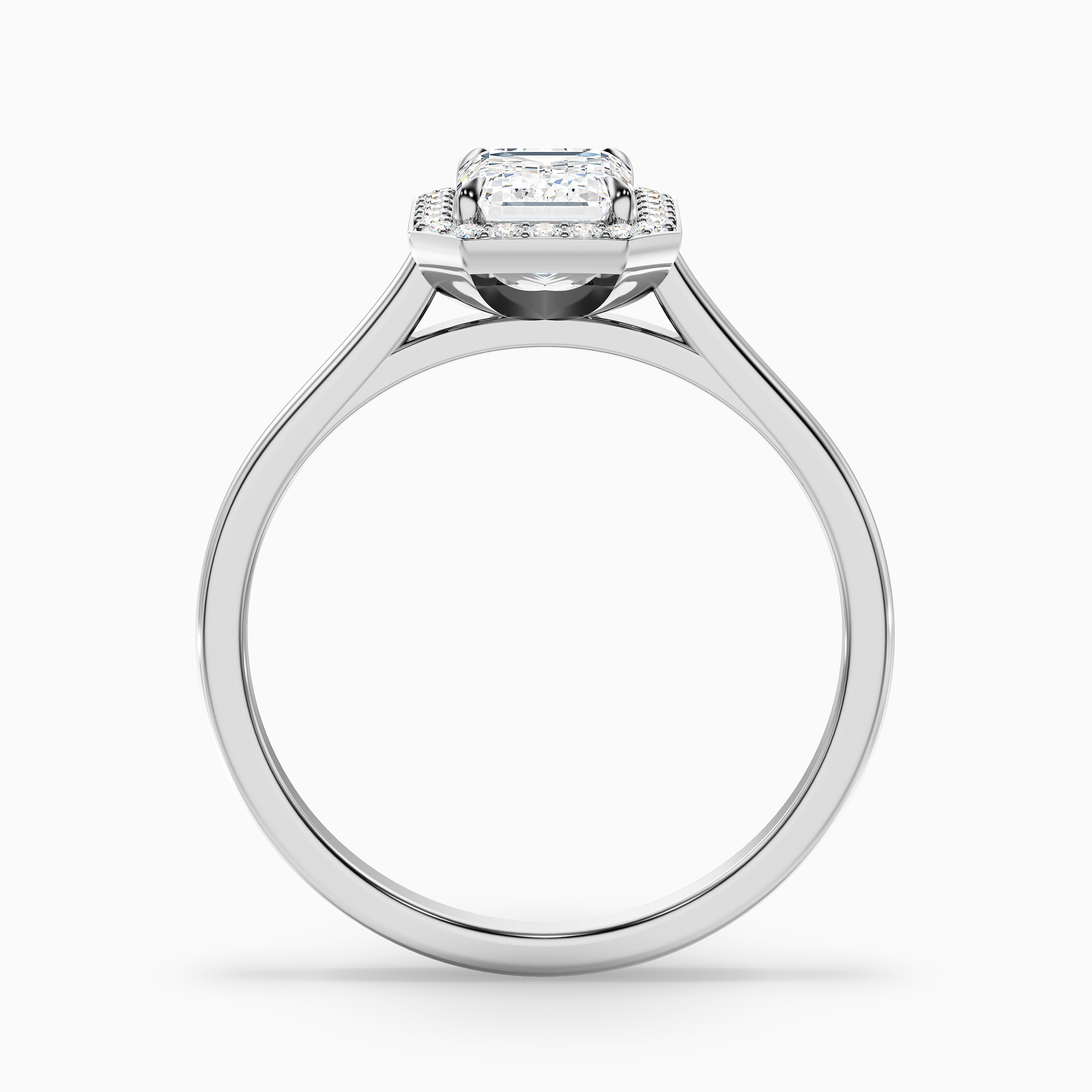 Lara 4.5 Carat Emerald Cut Halo Moissanite Diamond Ring in 18k White Gold