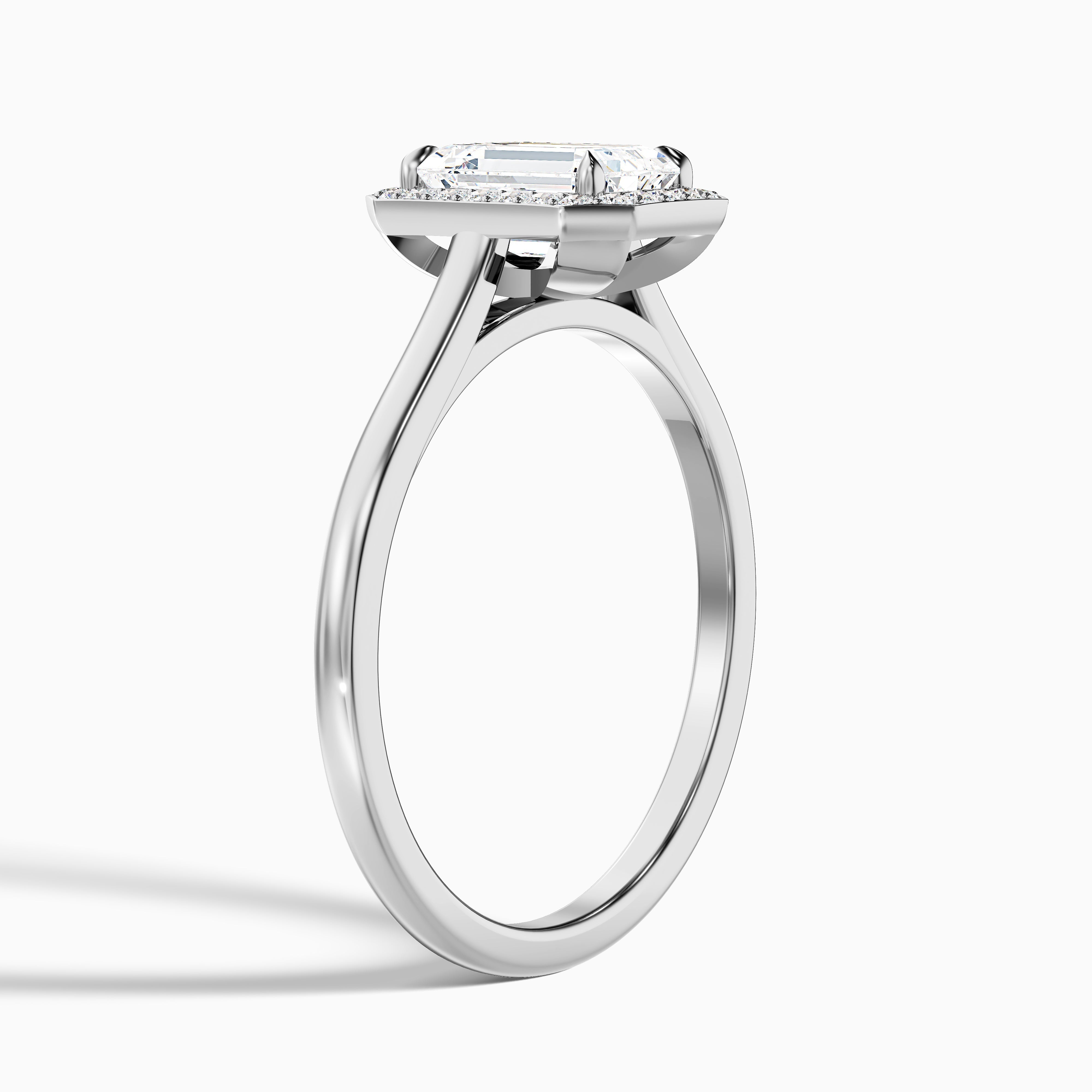 Lara 4 Carat Emerald Cut Halo Moissanite Diamond Ring in 14k White Gold