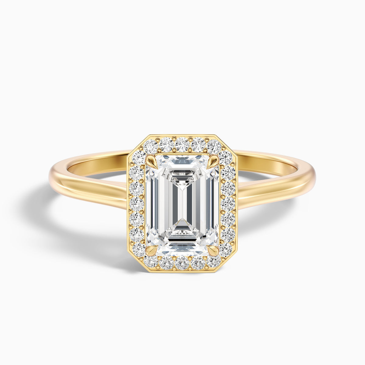 Lara 3.5 Carat Emerald Cut Halo Moissanite Diamond Ring in 14k Rose Gold