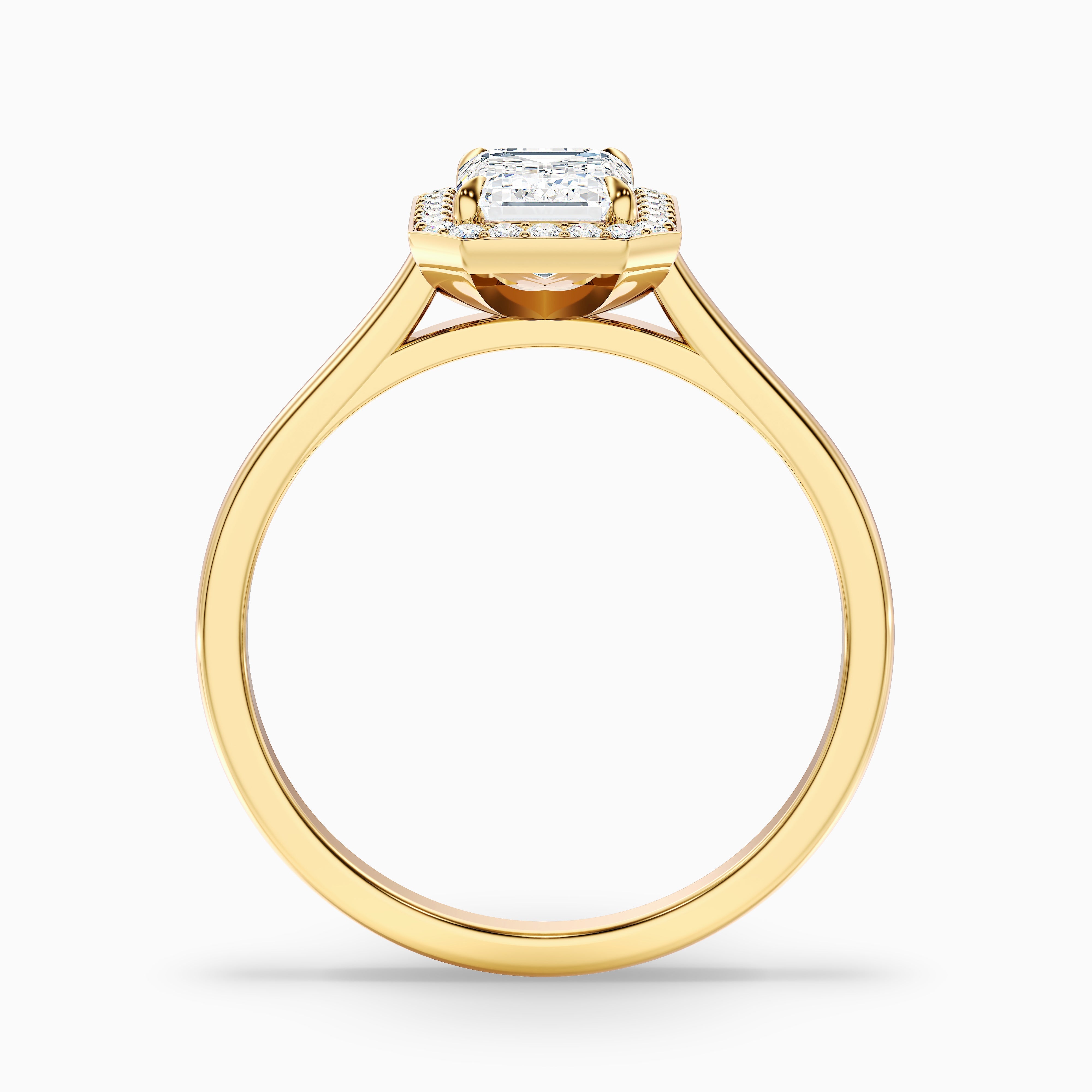 Lara 5 Carat Emerald Cut Halo Moissanite Diamond Ring in 14k Yellow Gold