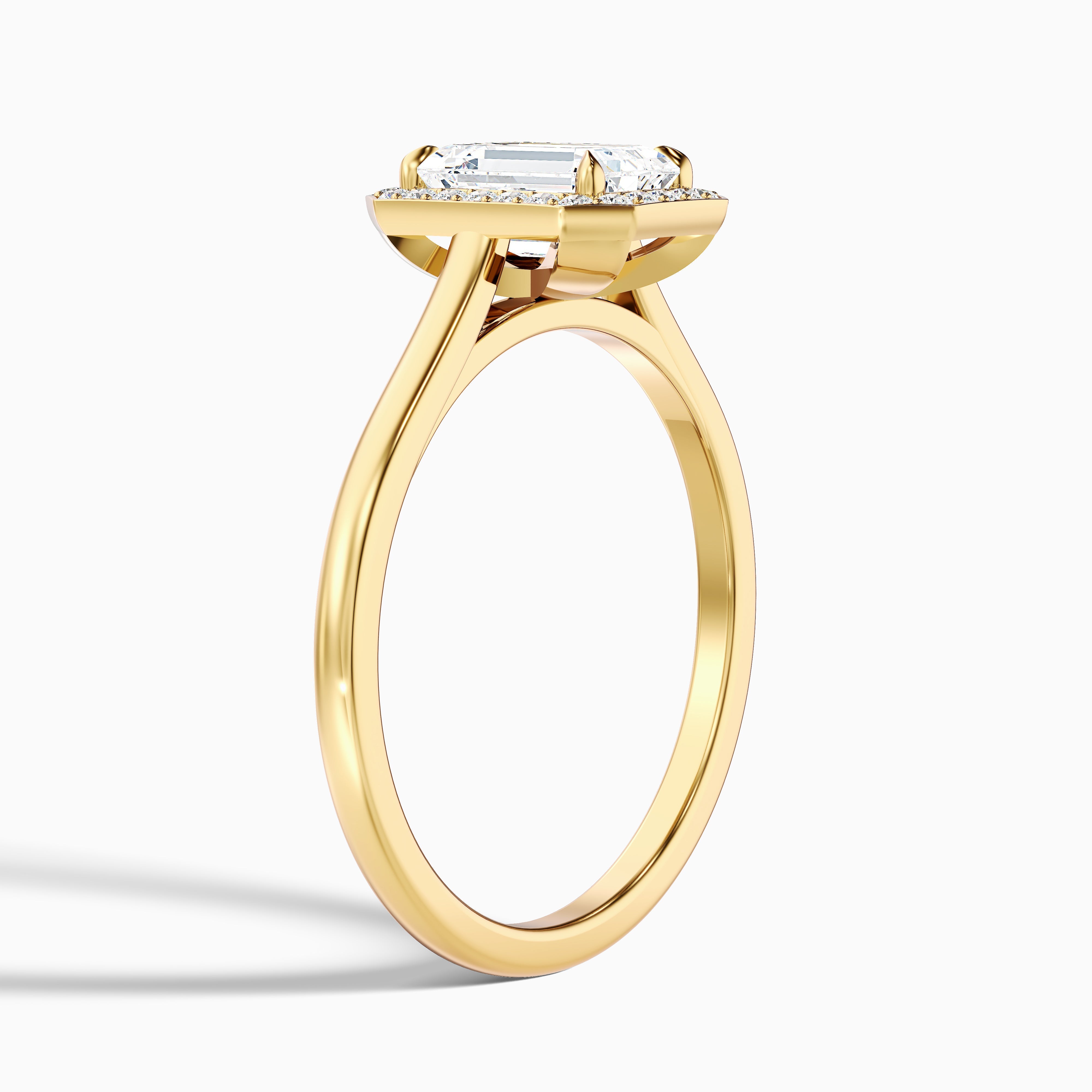 Lara 3 Carat Emerald Cut Halo Moissanite Diamond Ring in 18k Rose Gold
