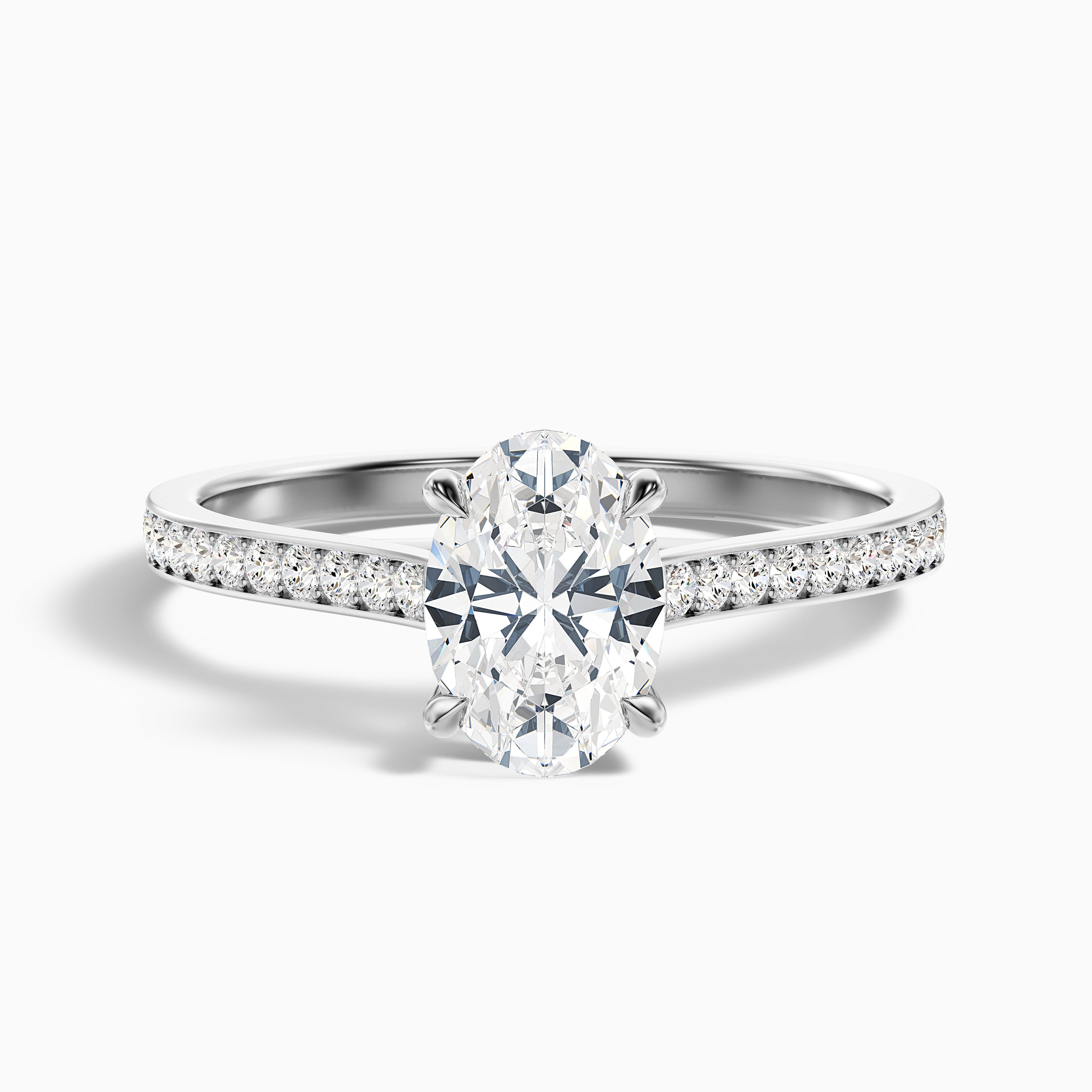 Carla 5 Carat Oval Cut Side Stone Pave Moissanite Diamond Ring in Platinum