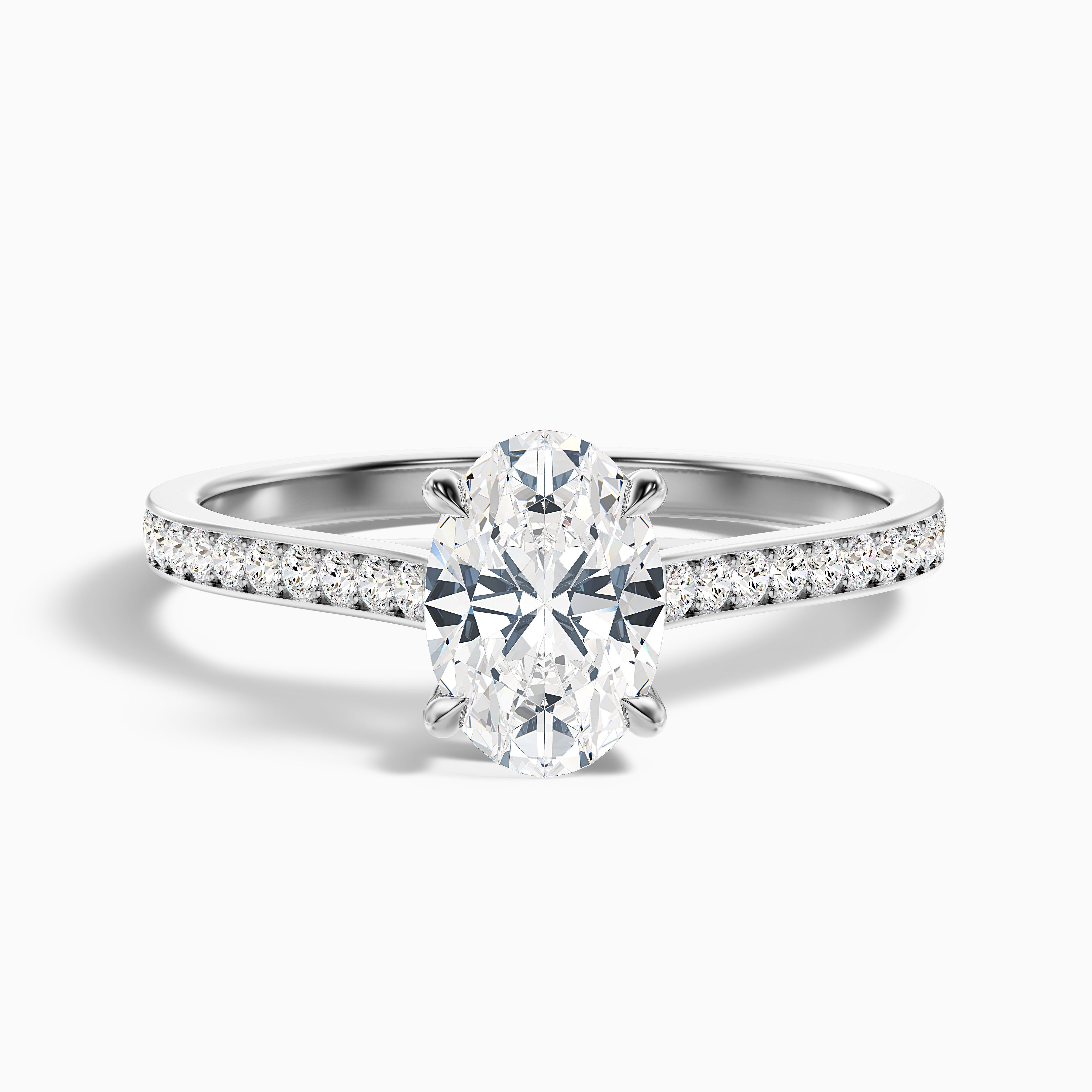 Carla 5 Carat Oval Cut Side Stone Pave Moissanite Diamond Ring in 10k White Gold