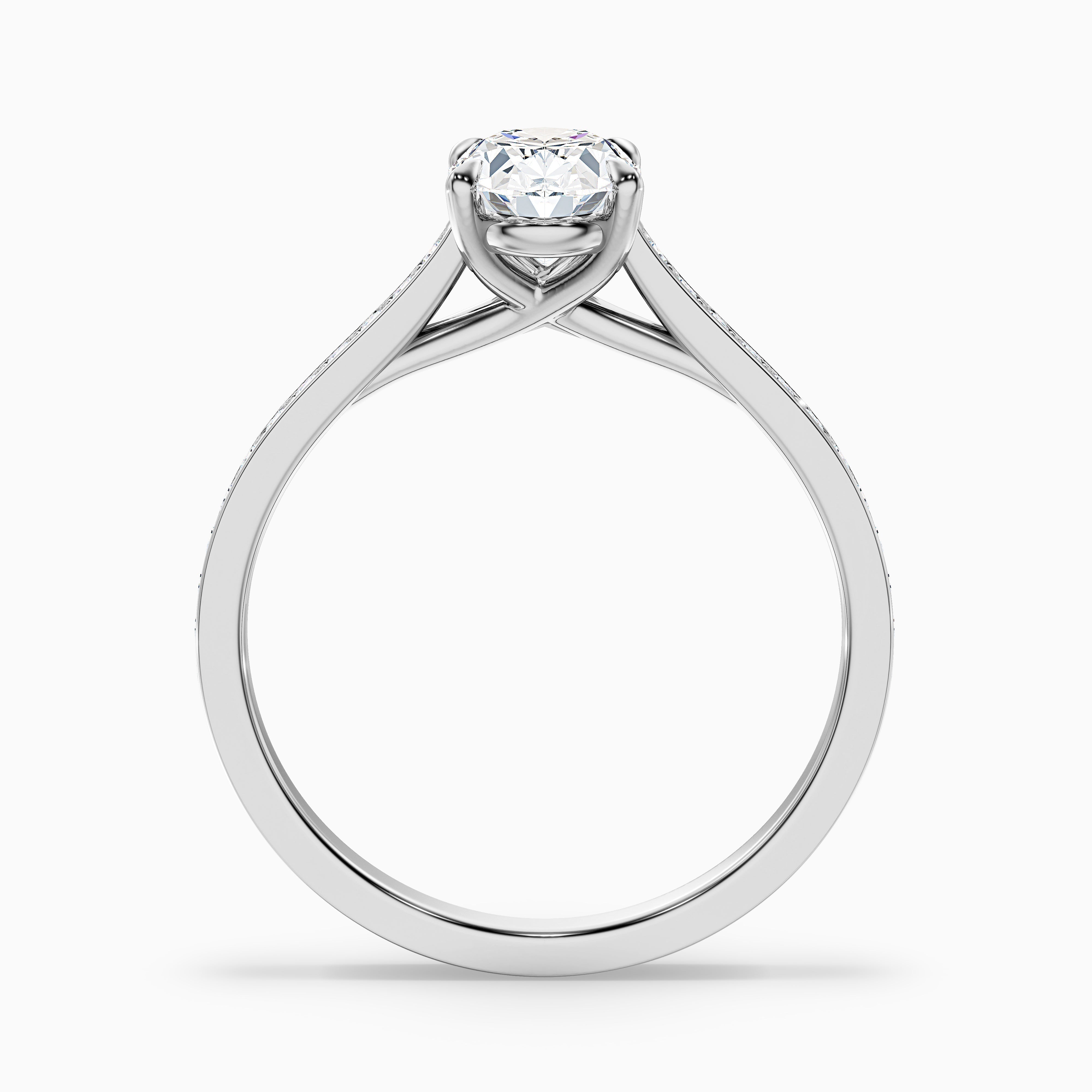 Carla 2 Carat Oval Cut Side Stone Pave Moissanite Diamond Ring in 14k Yellow Gold
