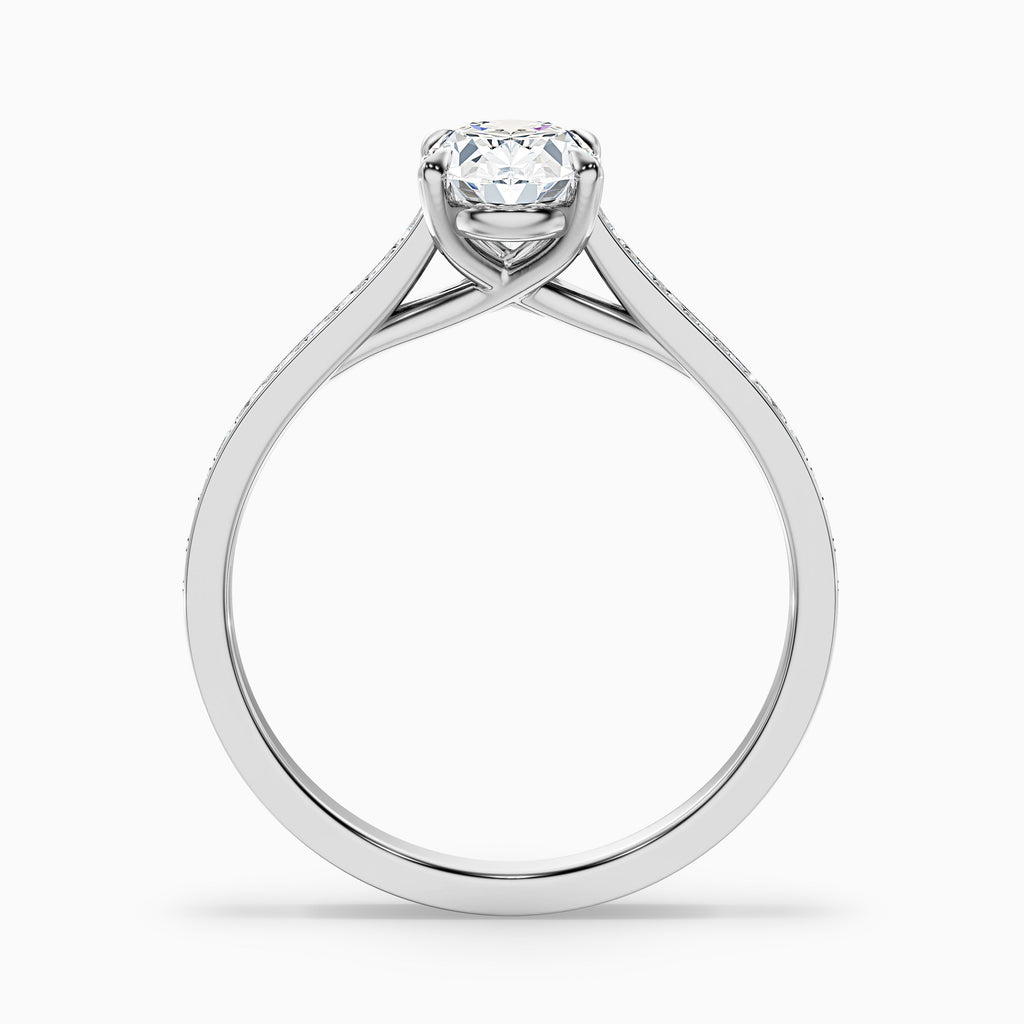 Carla 4 Carat Oval Cut Side Stone Pave Moissanite Diamond Ring in 10k Yellow Gold