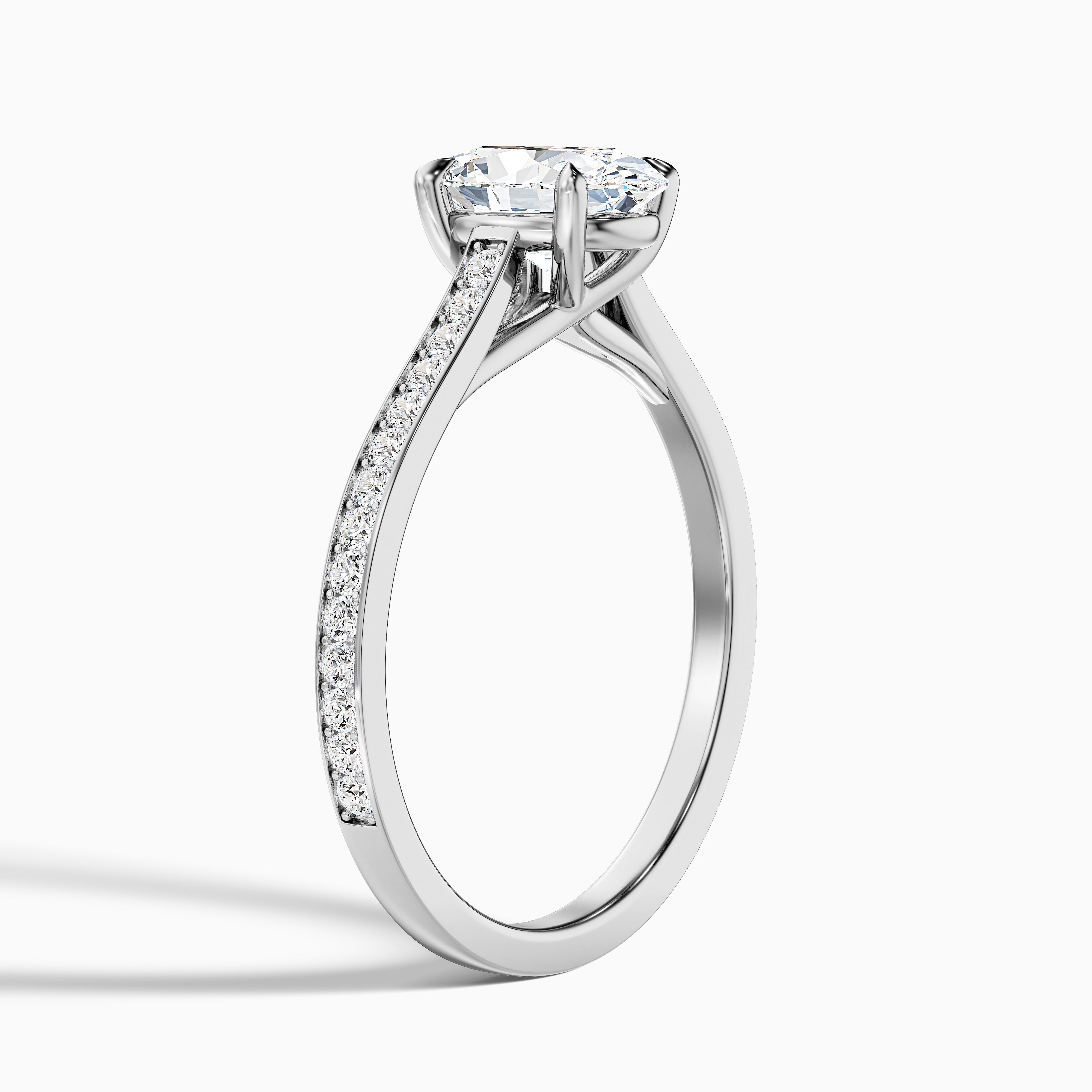 Carla 2 Carat Oval Cut Side Stone Pave Moissanite Diamond Ring in 18k Rose Gold