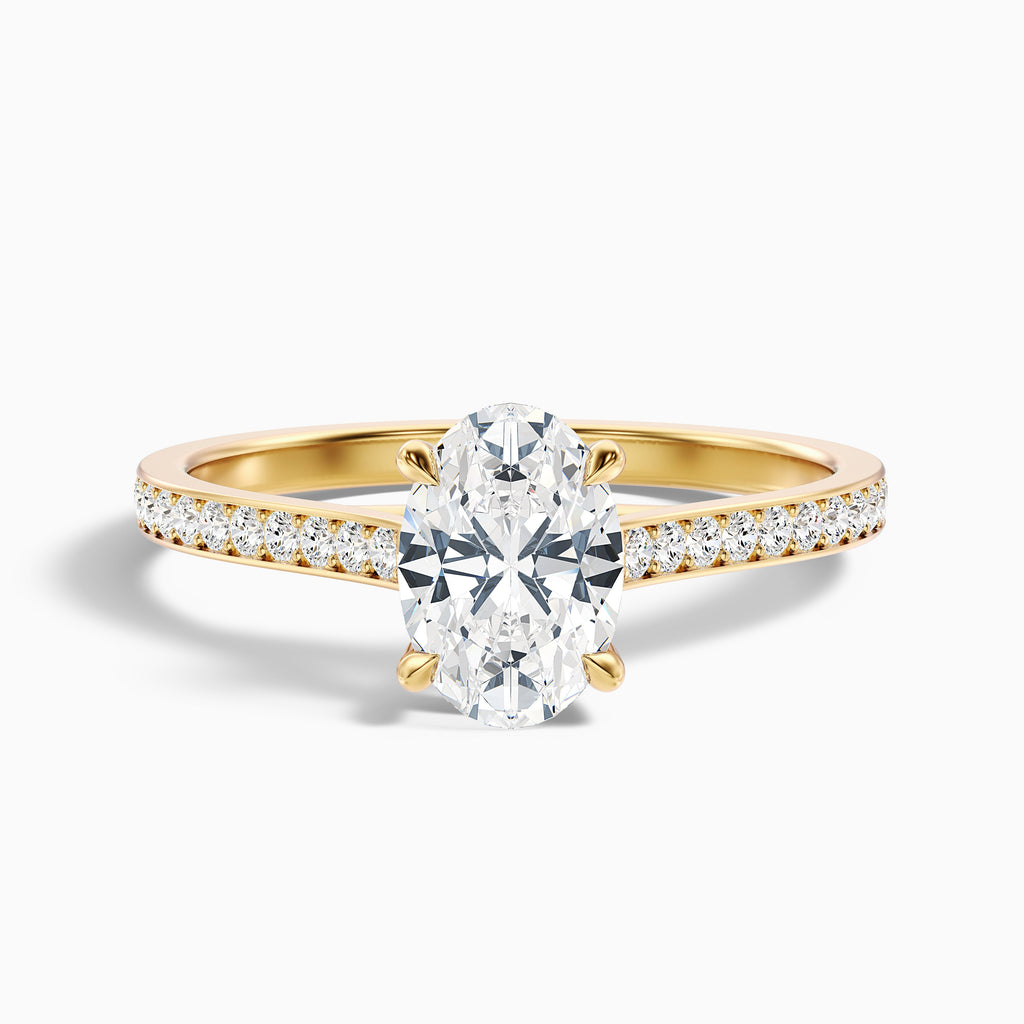 Carla 5.5 Carat Oval Cut Side Stone Pave Moissanite Diamond Ring in 10k White Gold