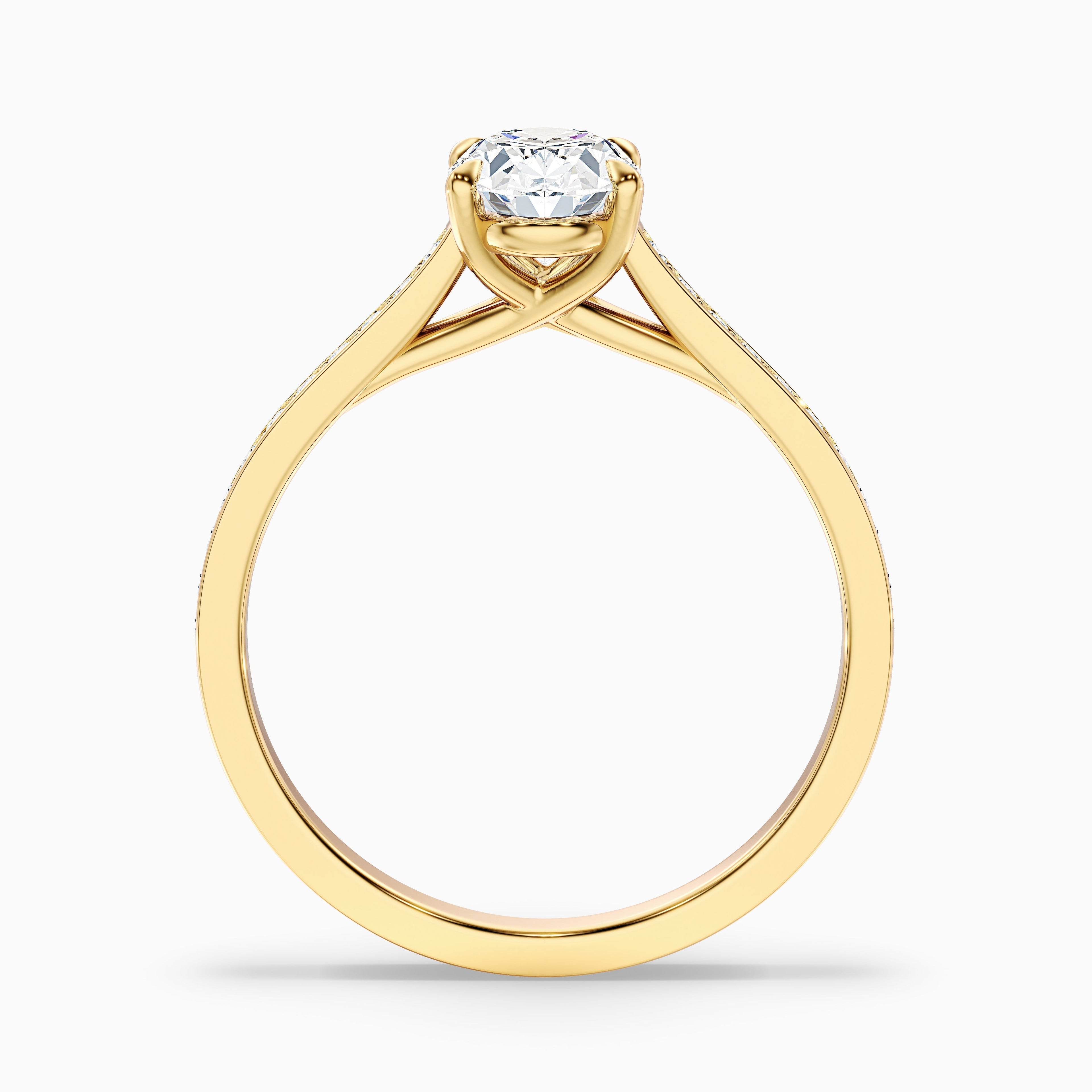 Carla 5.5 Carat Oval Cut Side Stone Pave Moissanite Diamond Ring in 14k Yellow Gold