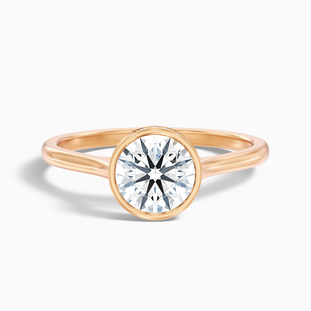 Angel 4 Carat Round Bezel Set Moissanite Diamond Ring with Hidden Halo in 10k Yellow Gold