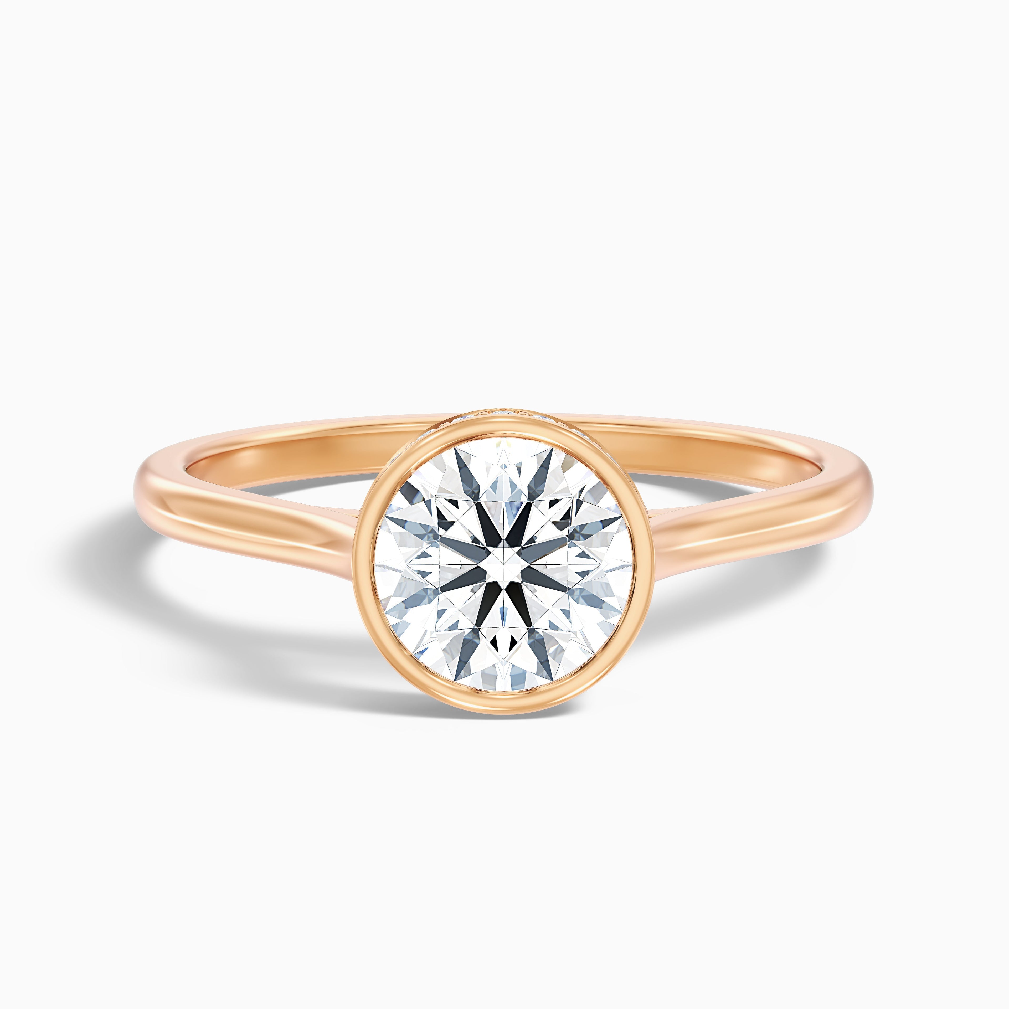 Angel 2 Carat Round Bezel Set Moissanite Diamond Ring with Hidden Halo in 10k White Gold
