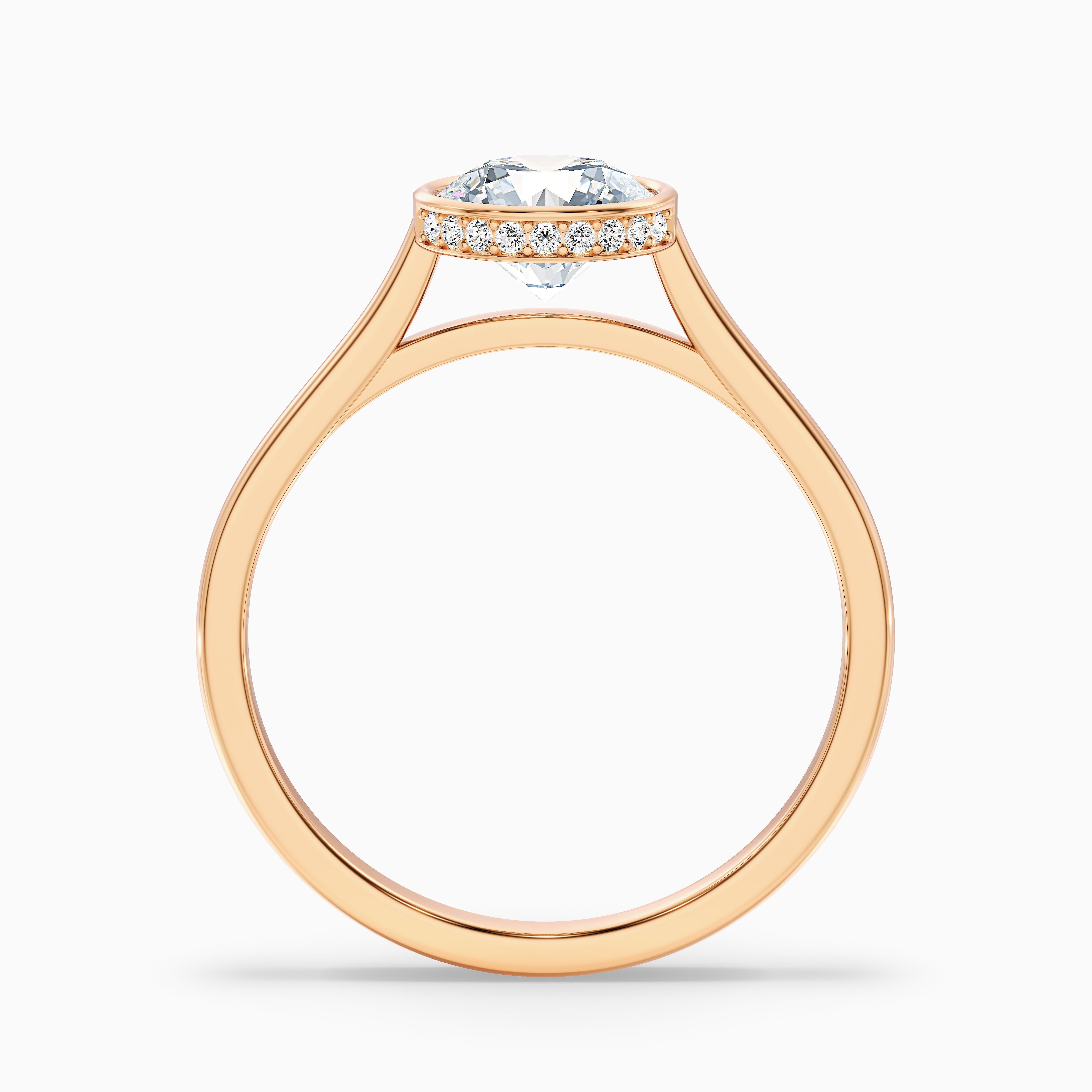Angel 5 Carat Round Bezel Set Moissanite Diamond Ring with Hidden Halo in 14k Rose Gold