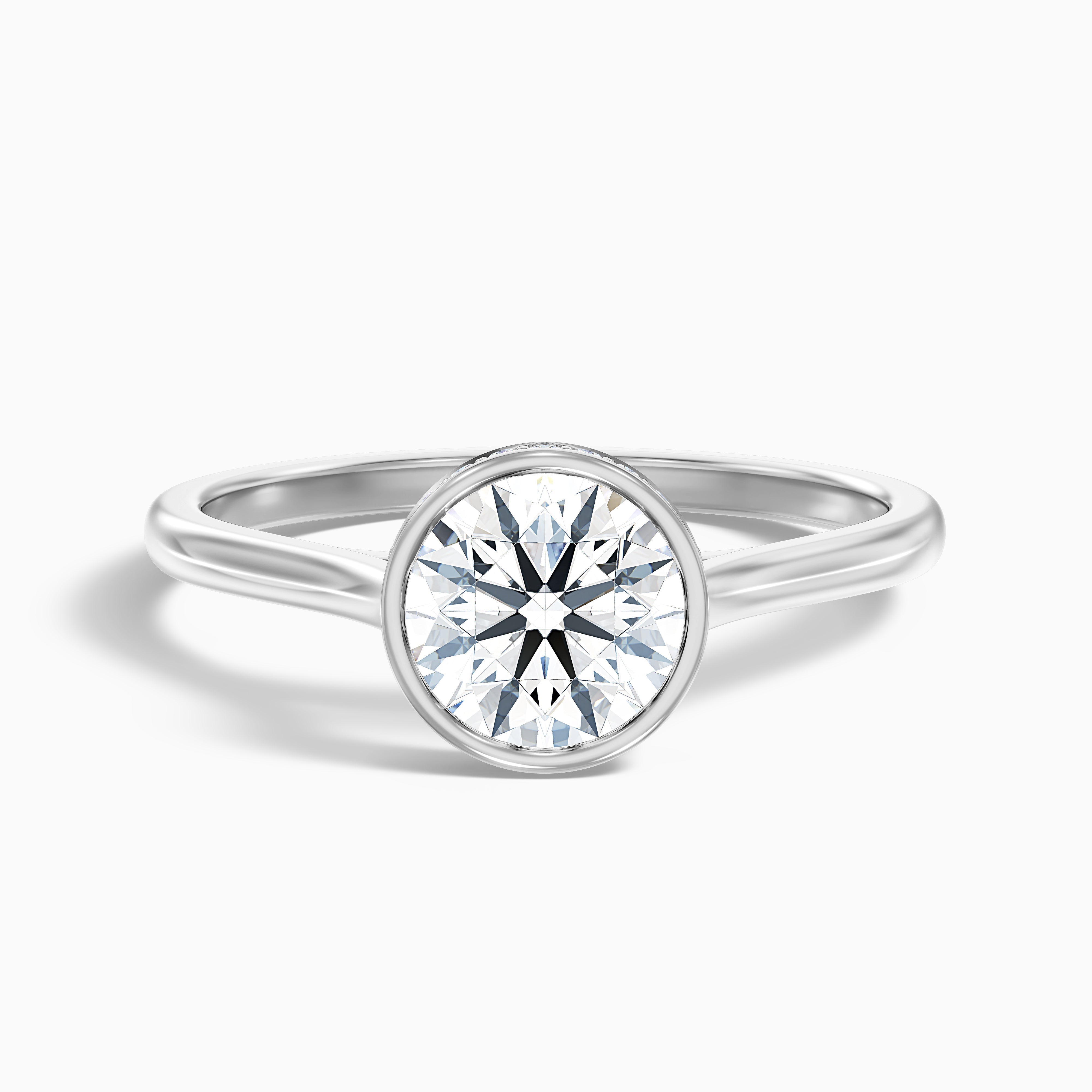 Angel 3.5 Carat Round Bezel Set Moissanite Diamond Ring with Hidden Halo in Platinum