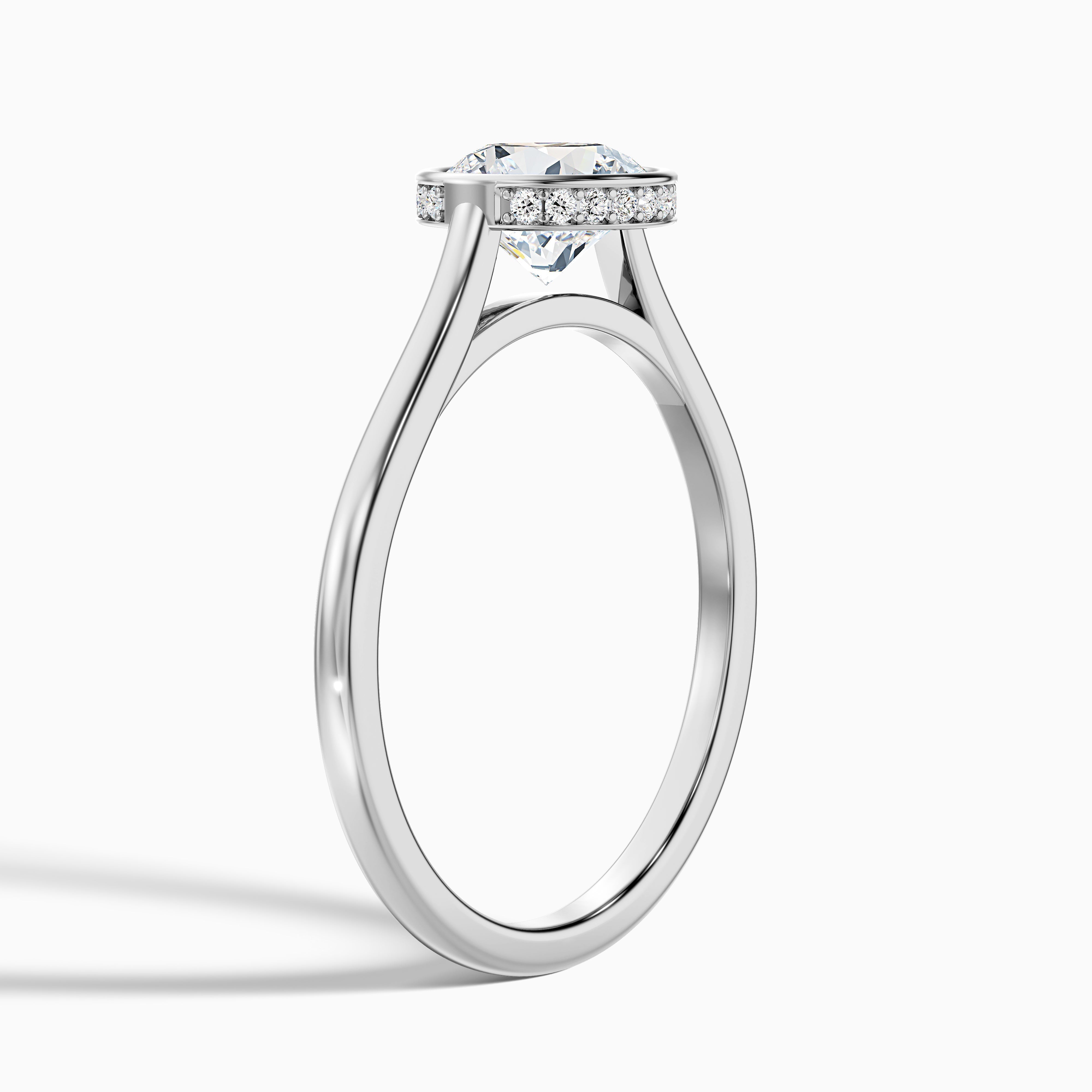 Angel 2.5 Carat Round Bezel Set Moissanite Diamond Ring with Hidden Halo in Platinum