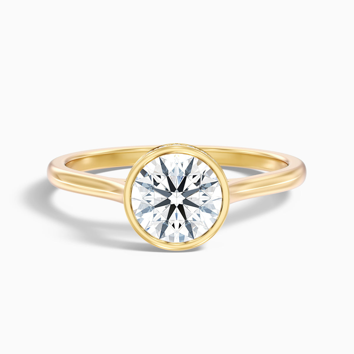 Angel 2 Carat Round Bezel Set Moissanite Diamond Ring with Hidden Halo in 14k White Gold