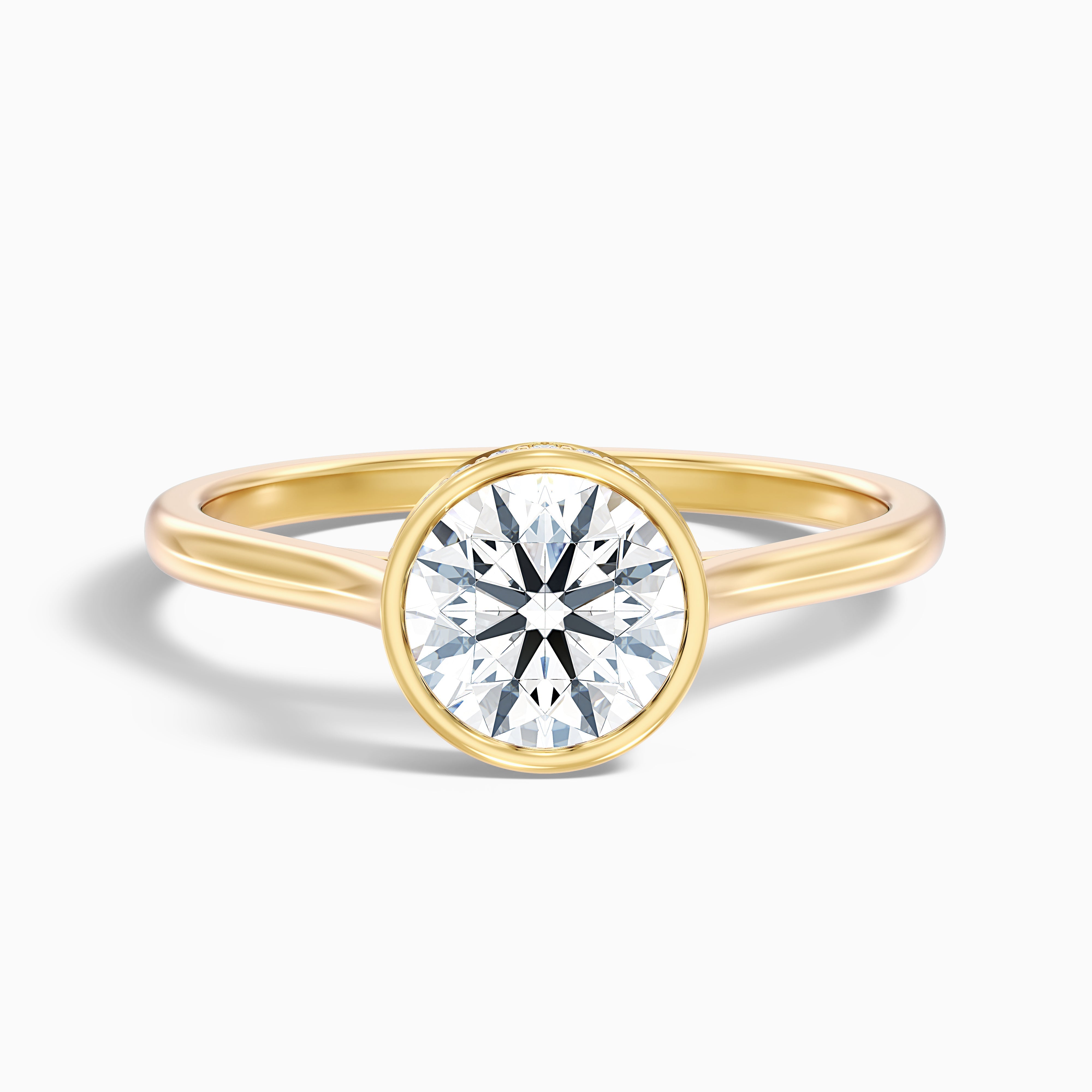 Angel 4.5 Carat Round Bezel Set Moissanite Diamond Ring with Hidden Halo in 18k Yellow Gold