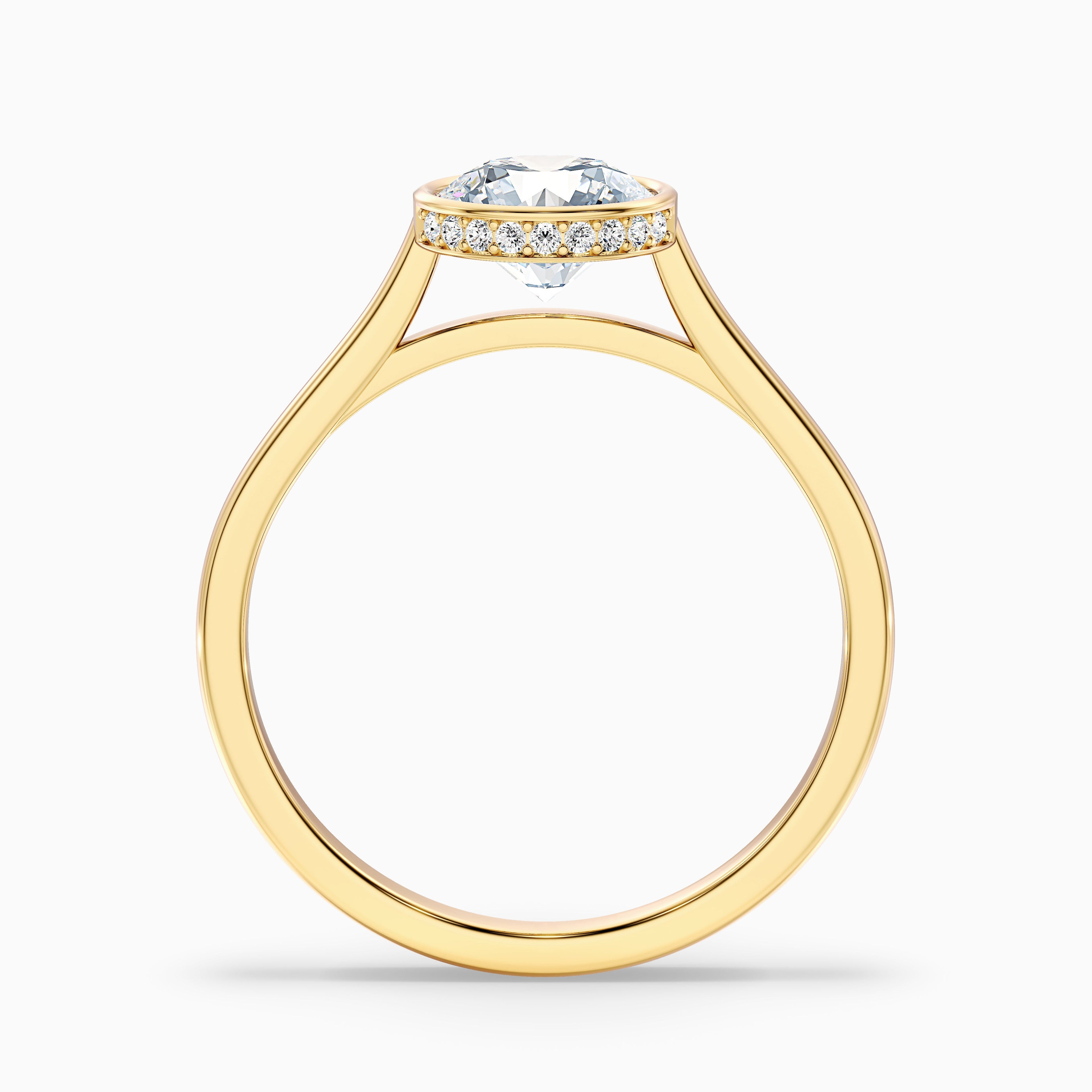 Angel 3.5 Carat Round Bezel Set Moissanite Diamond Ring with Hidden Halo in 14k Yellow Gold