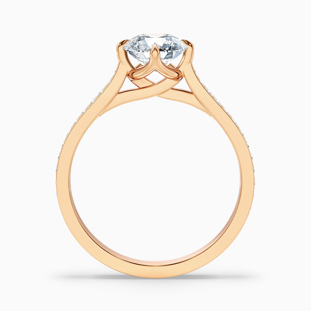 Alexa 4 Carat Round Side Stone Pave Moissanite Diamond Ring in 14k Yellow Gold