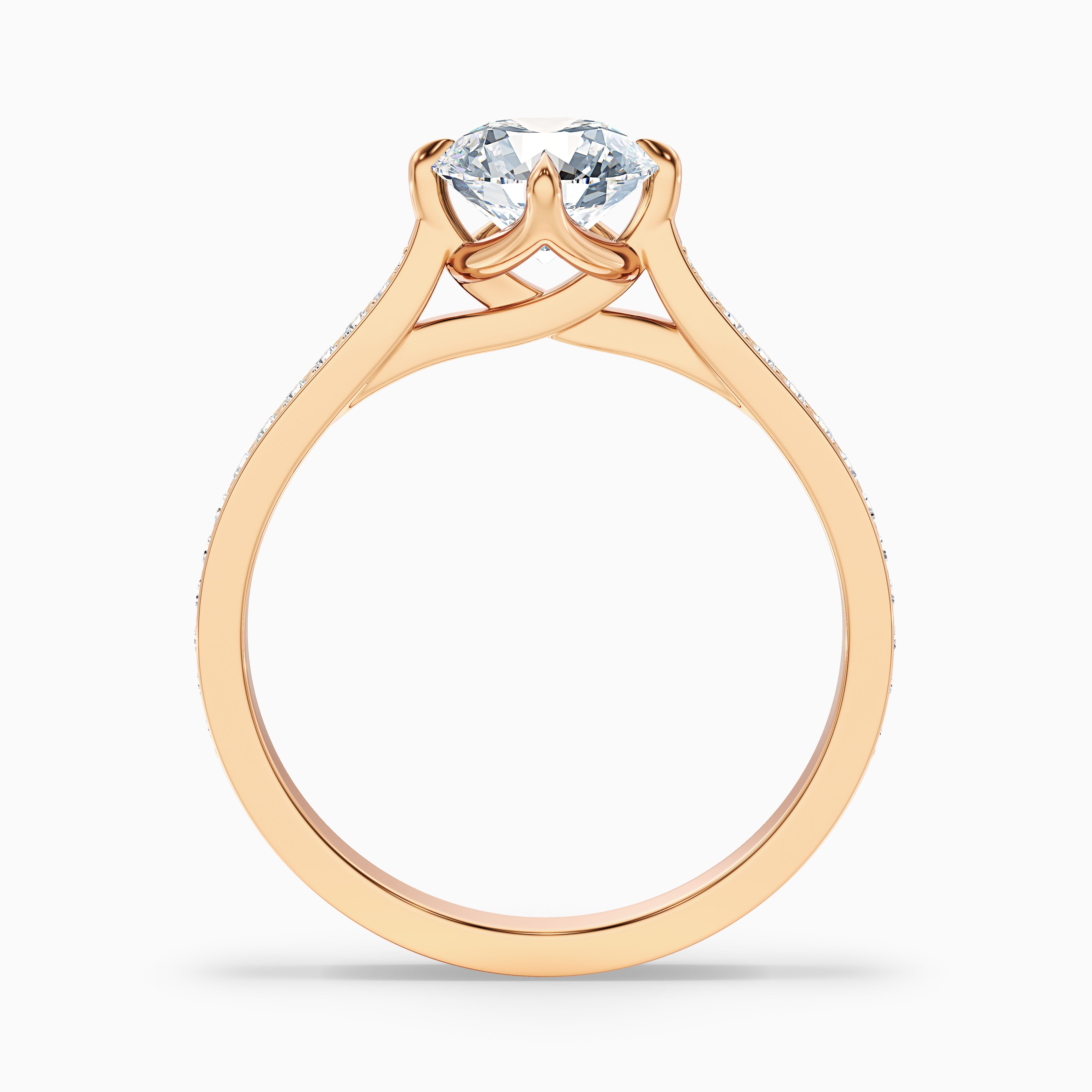 Alexa 2 Carat Round Side Stone Pave Moissanite Diamond Ring in 14k Rose Gold