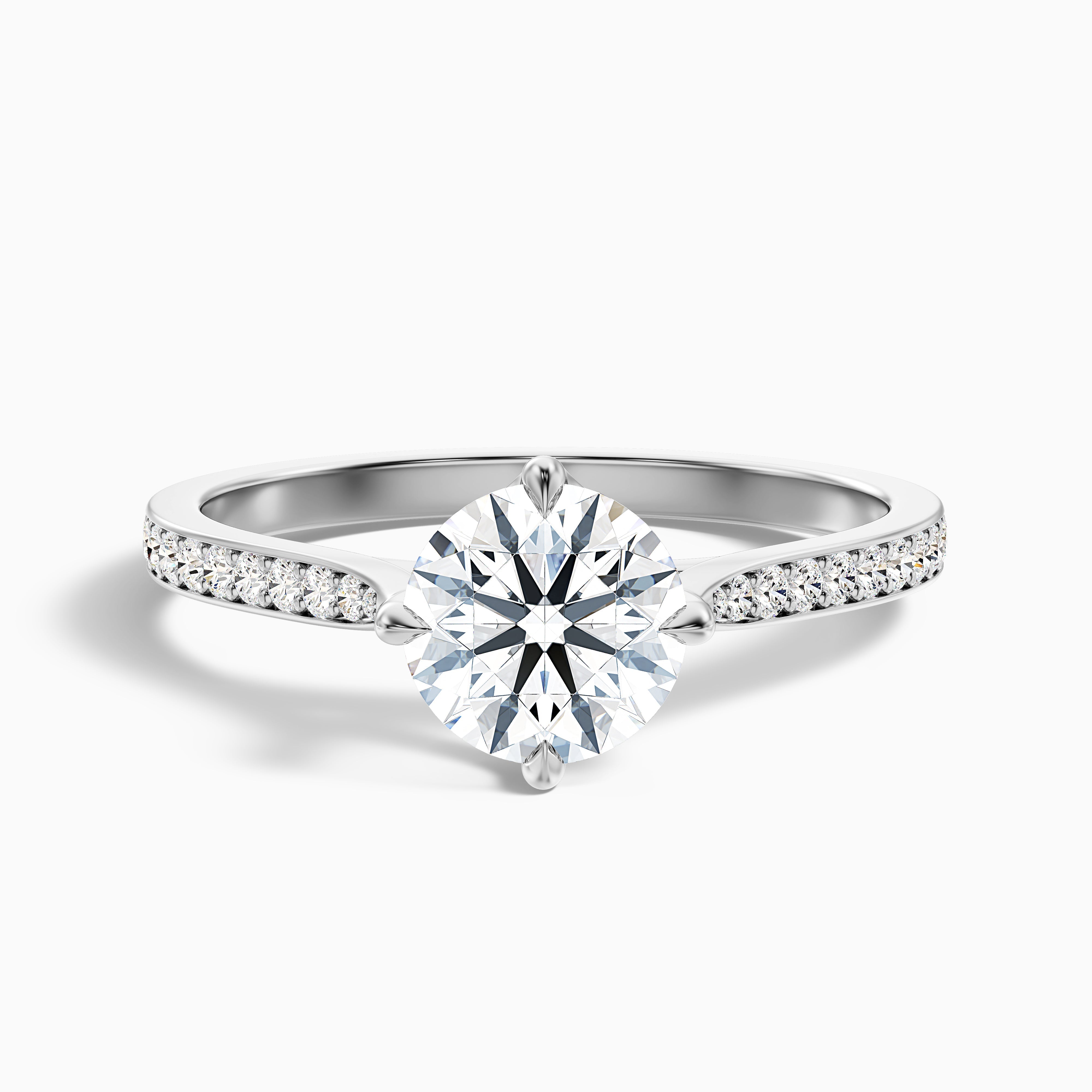 Alexa 5 Carat Round Side Stone Pave Moissanite Diamond Ring in 14k White Gold
