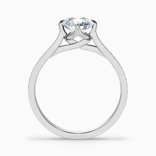 Alexa 2 Carat Round Side Stone Pave Moissanite Diamond Ring in Platinum
