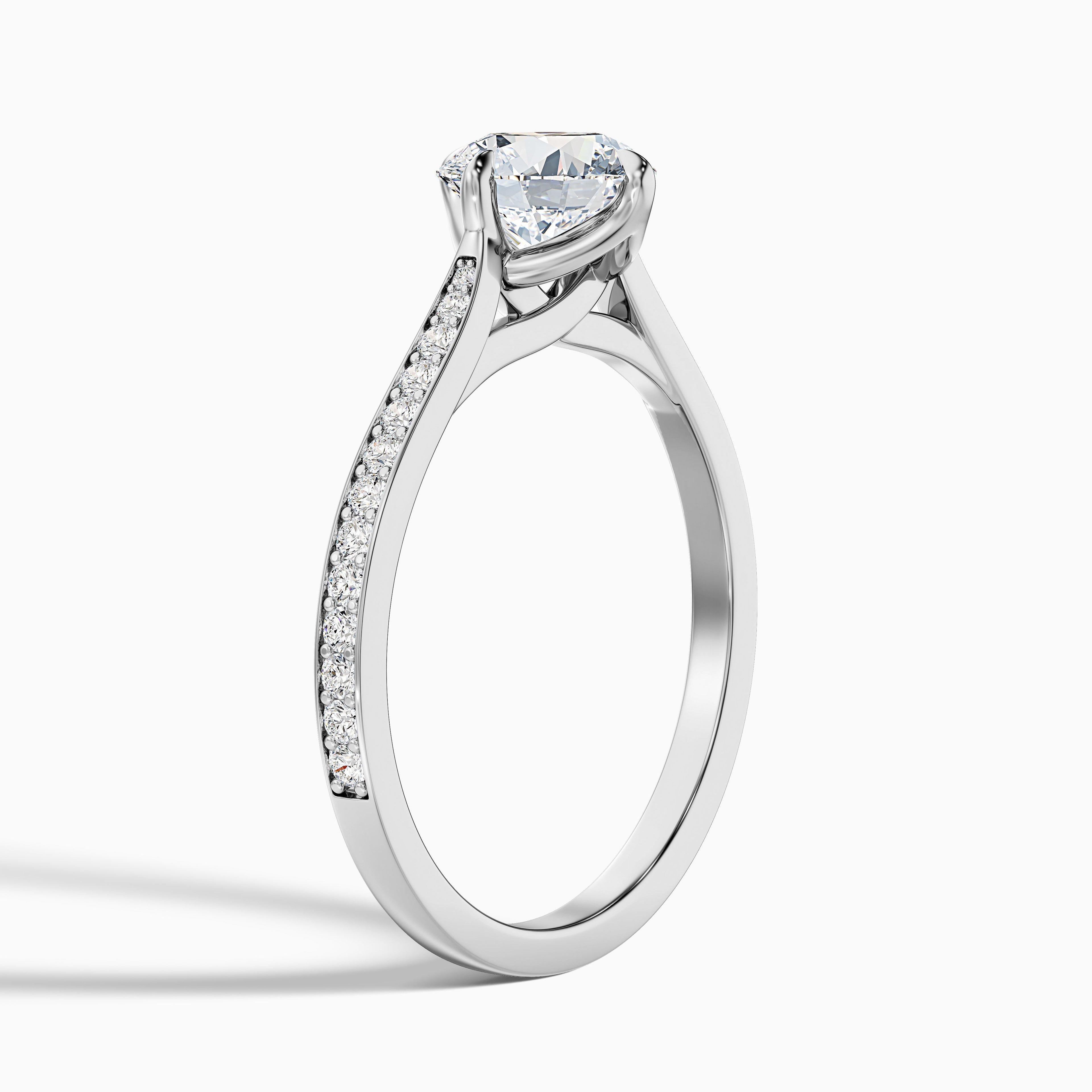 Alexa 2 Carat Round Side Stone Pave Moissanite Diamond Ring in Platinum
