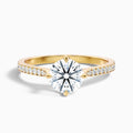 Alexa 1.5 Carat Round Side Stone Pave Moissanite Diamond Ring in 14k Yellow Gold