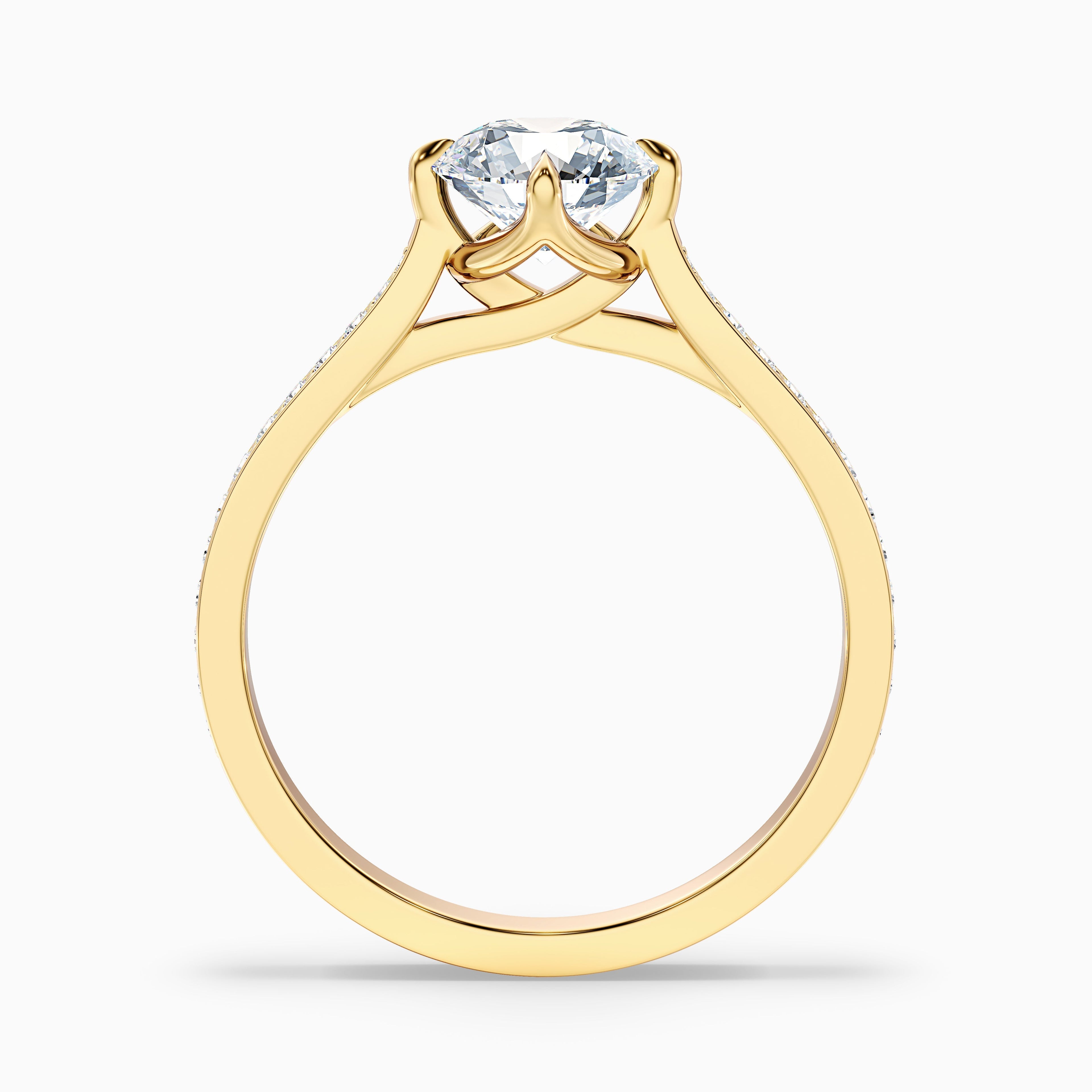 Alexa 2.5 Carat Round Side Stone Pave Moissanite Diamond Ring in 10k Rose Gold