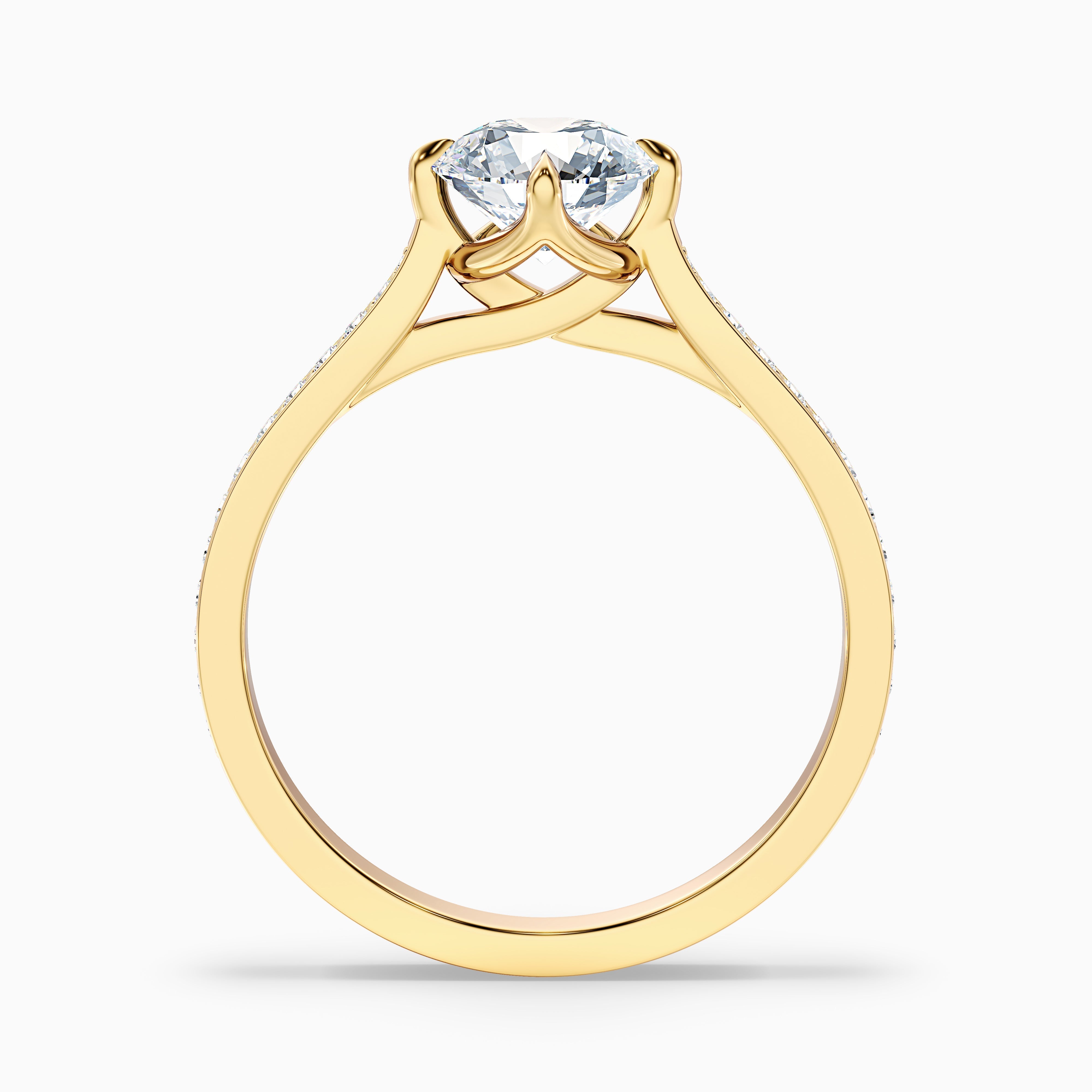 Alexa 1.5 Carat Round Side Stone Pave Moissanite Diamond Ring in 18k Yellow Gold