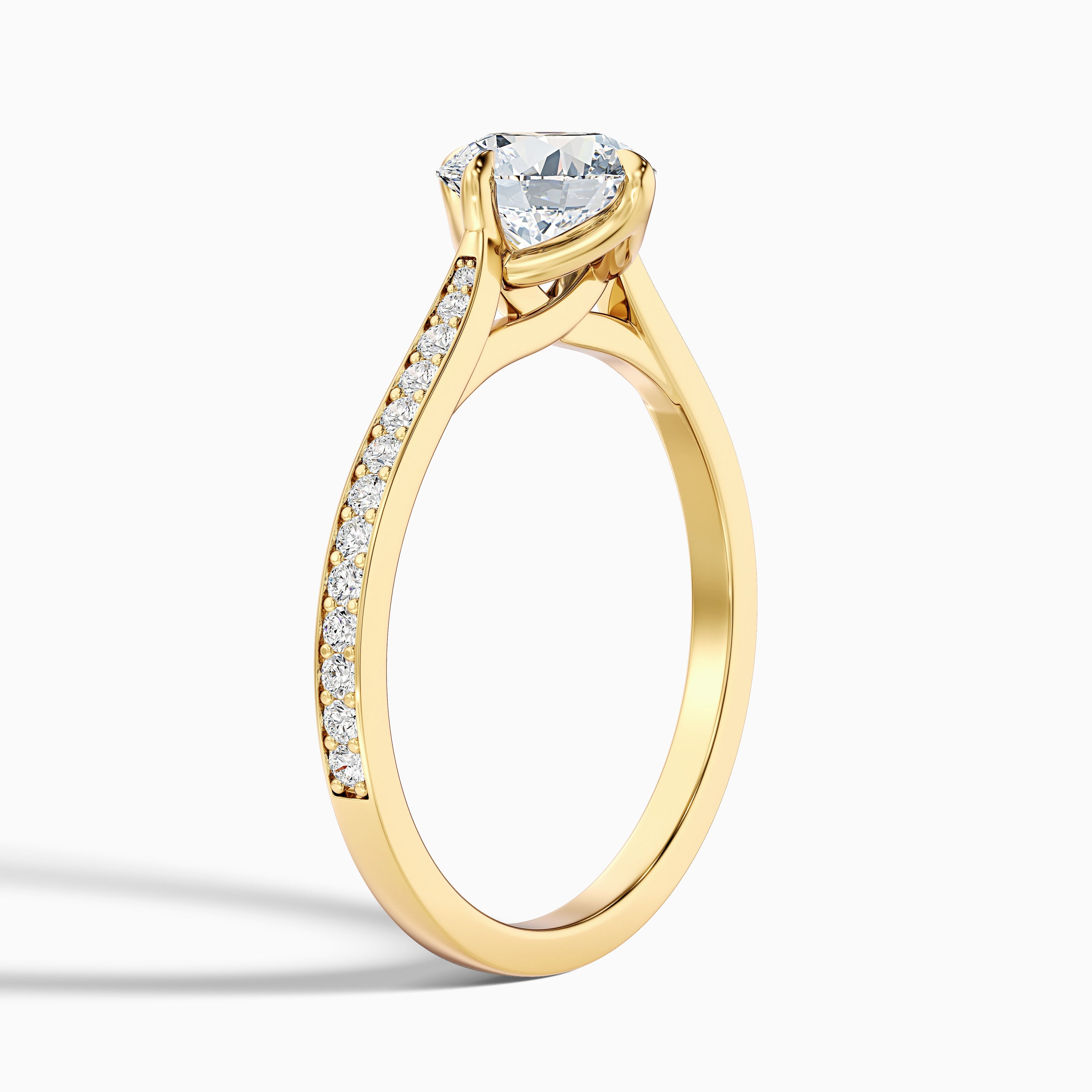 Alexa 1.5 Carat Round Side Stone Pave Moissanite Diamond Ring in 10k White Gold