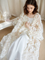 Ethereal 3D Floral Lace Bridal Robe – Elegant Sheer Wedding Cover-Up SelenaHuanStudio