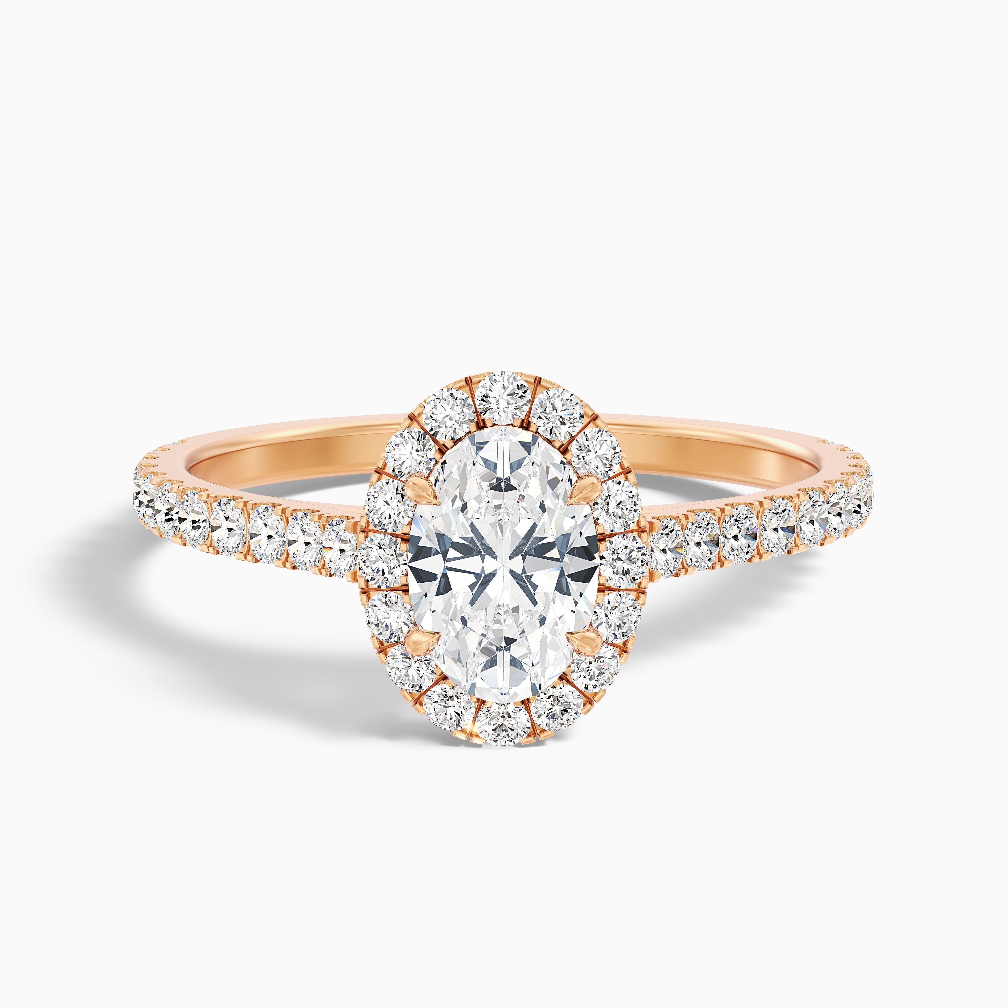 Adley 2 Carat Oval Halo Pave Moissanite Diamond Ring in 10k Rose Gold